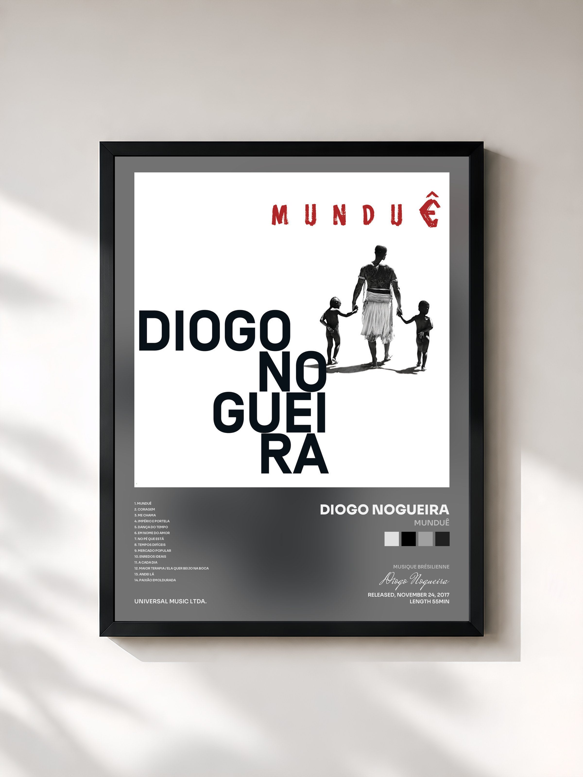 #noir Tableau de l'album Munduê de Diogo Nogueira, cadre noir, imprimé et encadré en France