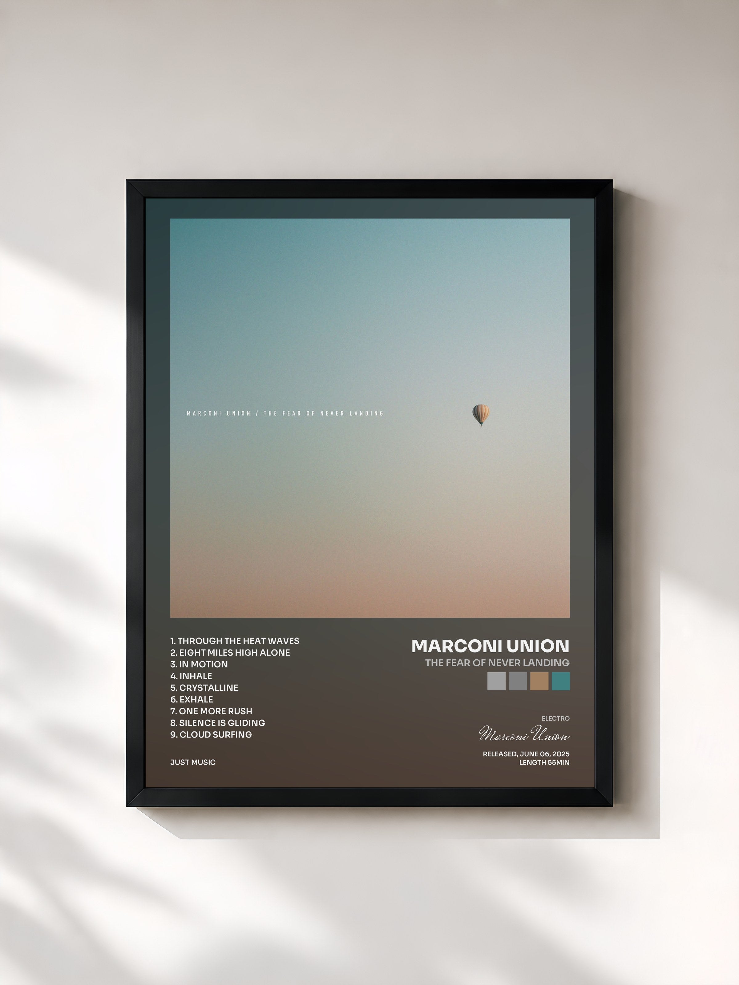 #noir Tableau de l'album The Fear of Never Landing de Marconi Union, cadre noir, imprimé et encadré en France