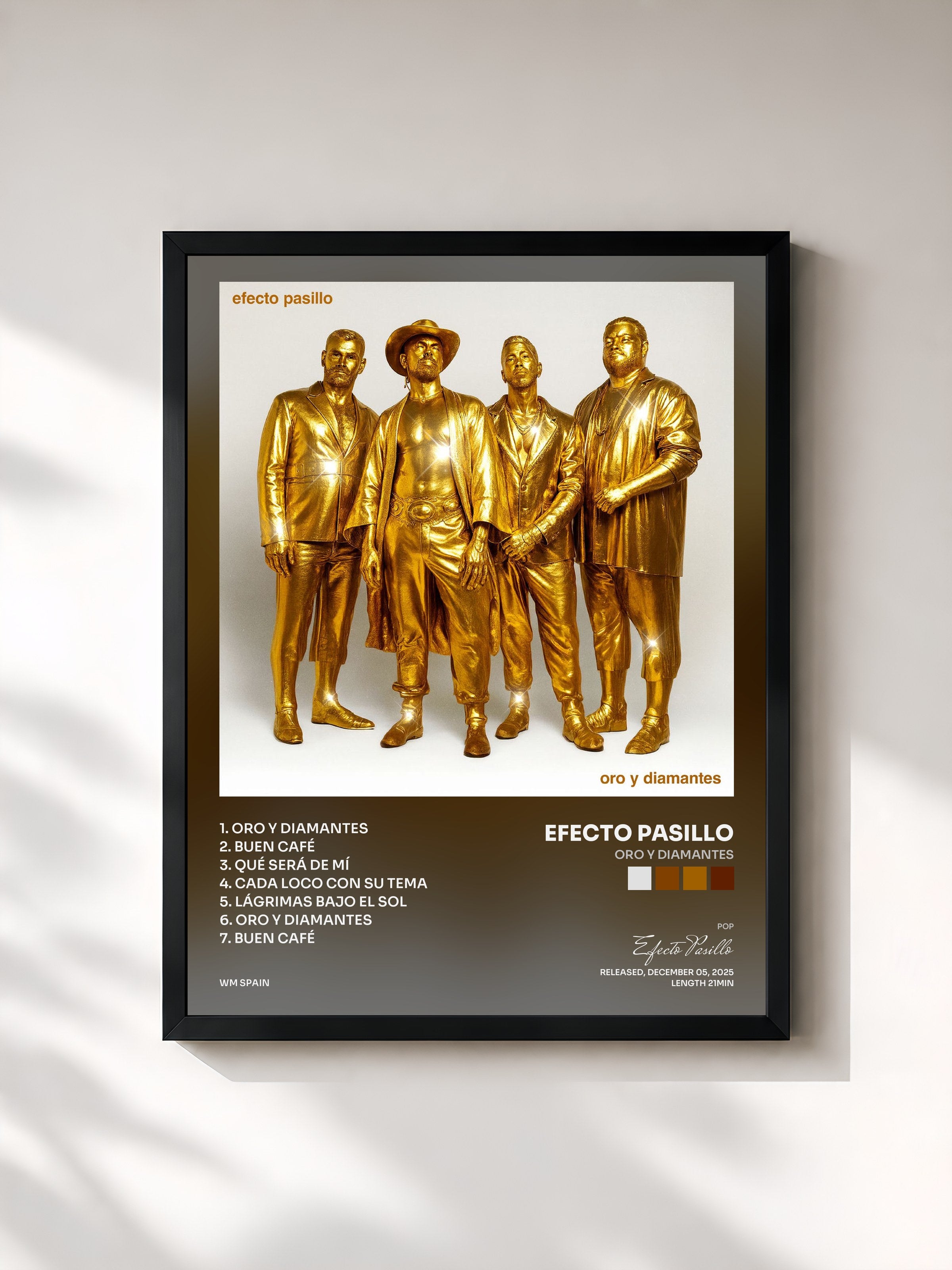 #noir Tableau de l'album Oro y Diamantes de Efecto Pasillo, cadre noir, imprimé et encadré en France