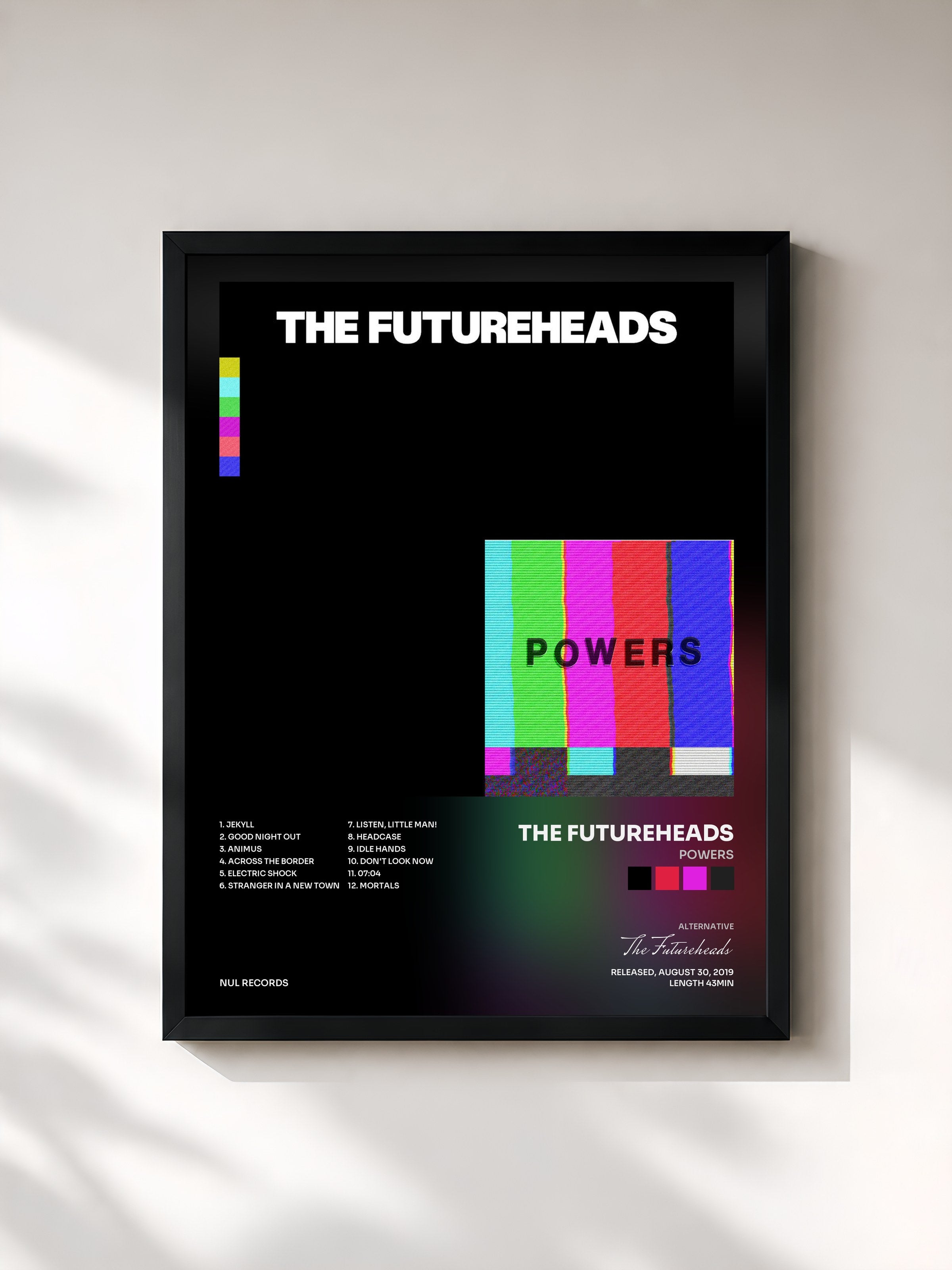 #noir Tableau de l'album Powers de The Futureheads, cadre noir, imprimé et encadré en France