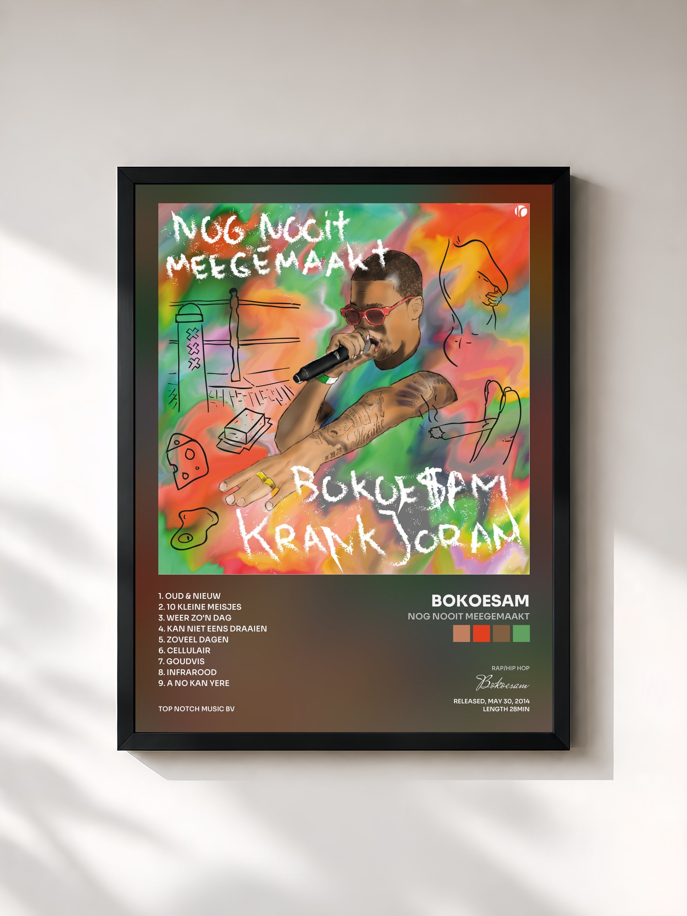 #noir Tableau de l'album Nog Nooit Meegemaakt de Bokoesam, cadre noir, imprimé et encadré en France