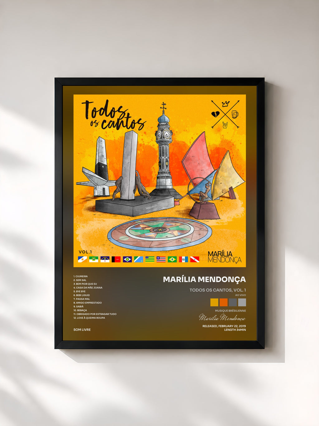 #noir Tableau de l'album Todos Os Cantos, Vol. 1 (Ao Vivo) de Marília Mendonça, cadre noir, imprimé et encadré en France