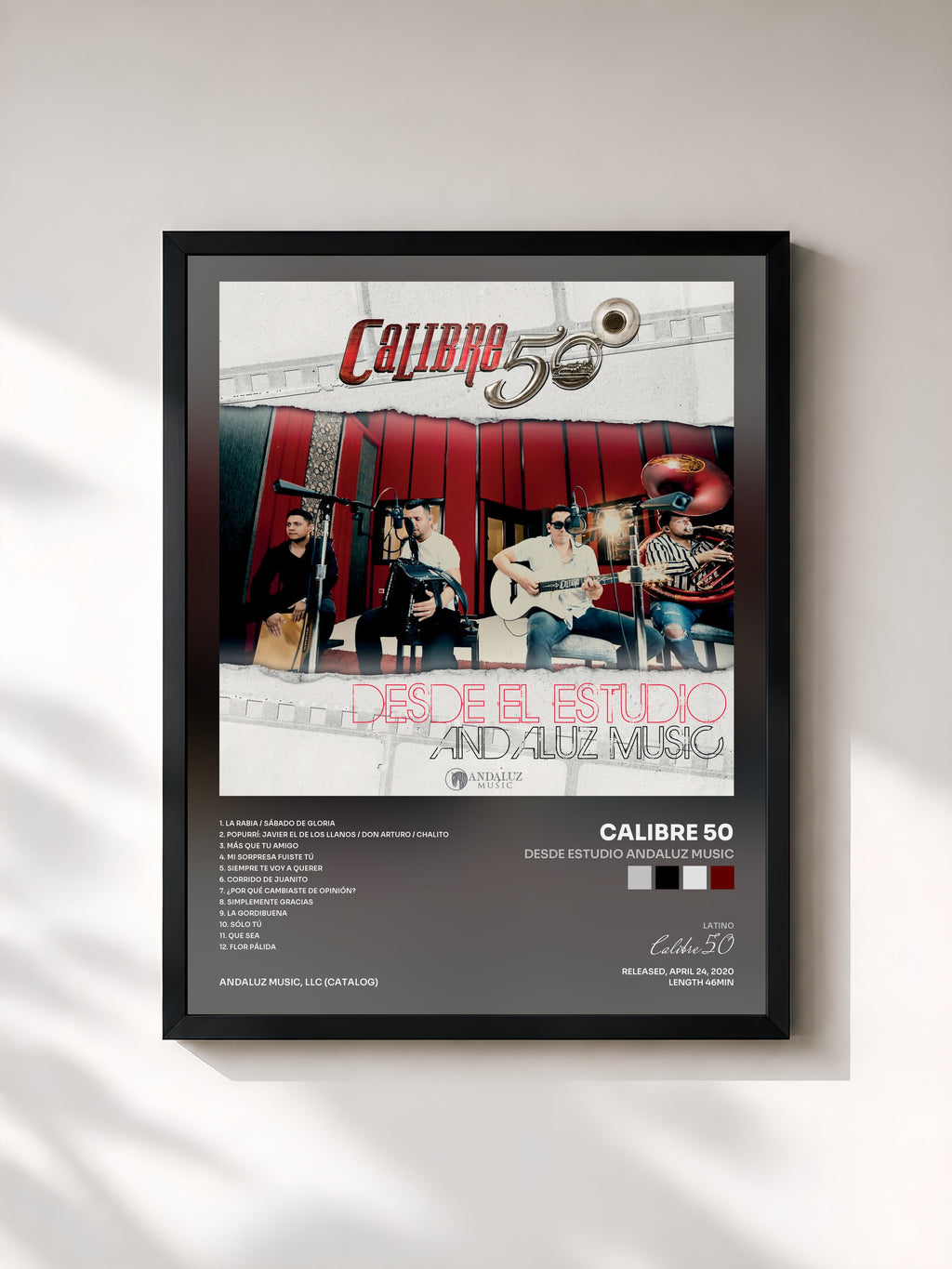#noir Tableau de l'album Desde Estudio Andaluz Music de Calibre 50, cadre noir, imprimé et encadré en France