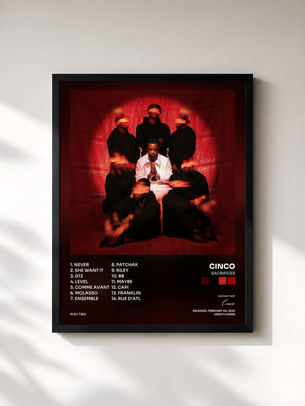 #noir Tableau de l'album Sacrifices de Cinco, cadre noir, imprimé et encadré en France
