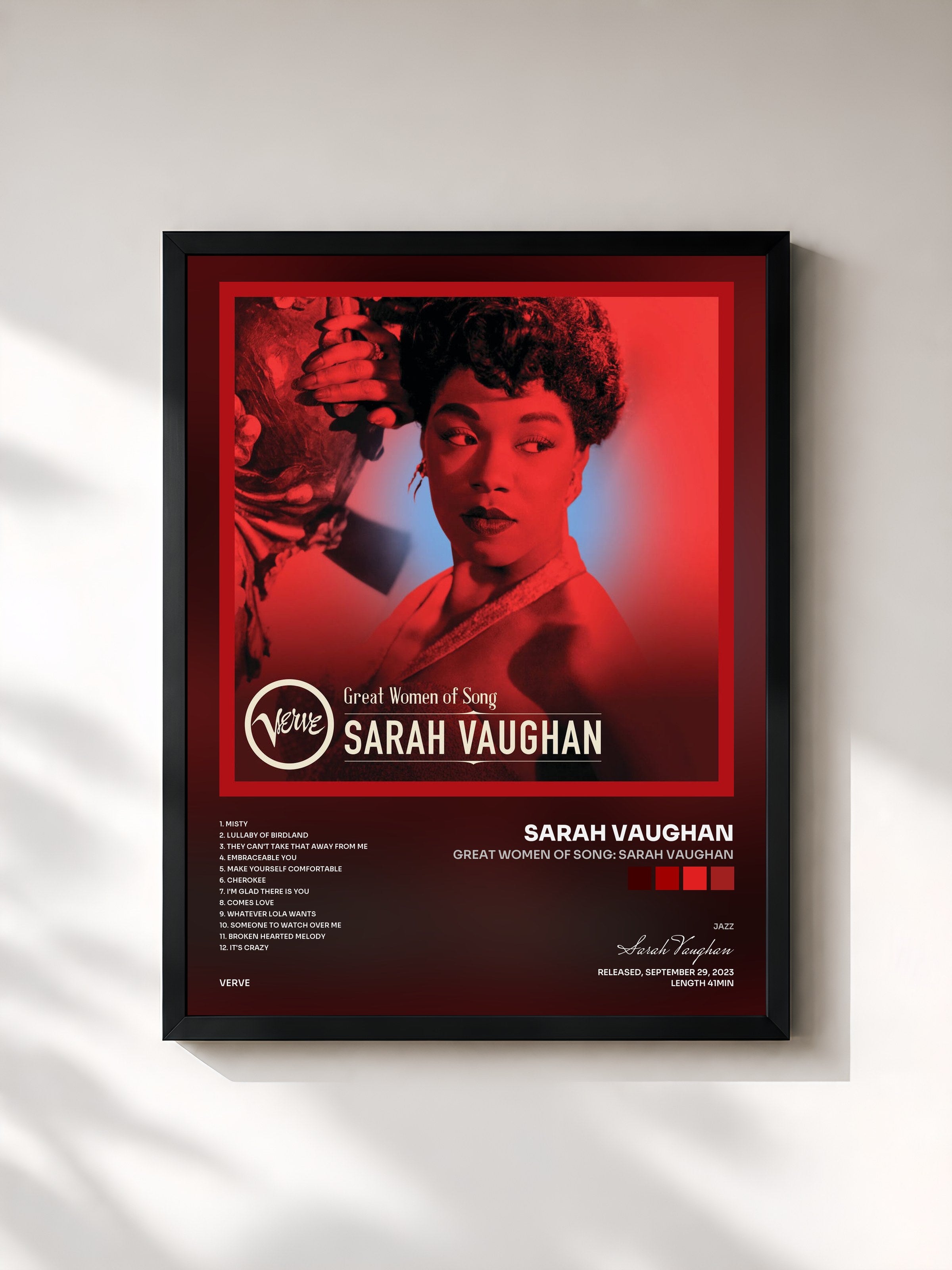 #noir Tableau de l'album Great Women Of Song: Sarah Vaughan de Sarah Vaughan, cadre noir, imprimé et encadré en France