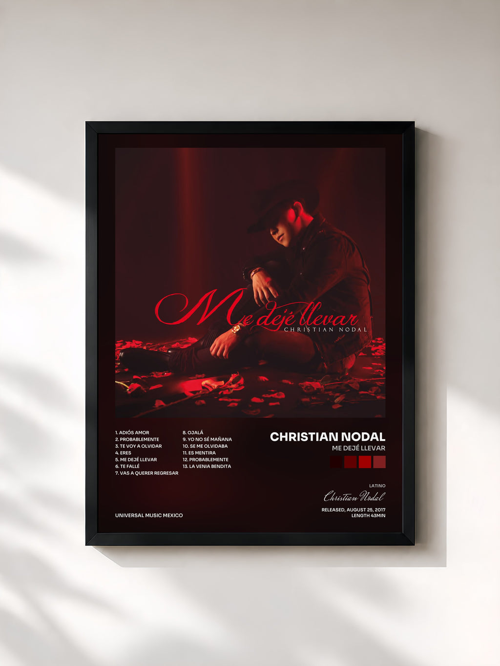 #noir Tableau de l'album Me Dejé Llevar de Christian Nodal, cadre noir, imprimé et encadré en France
