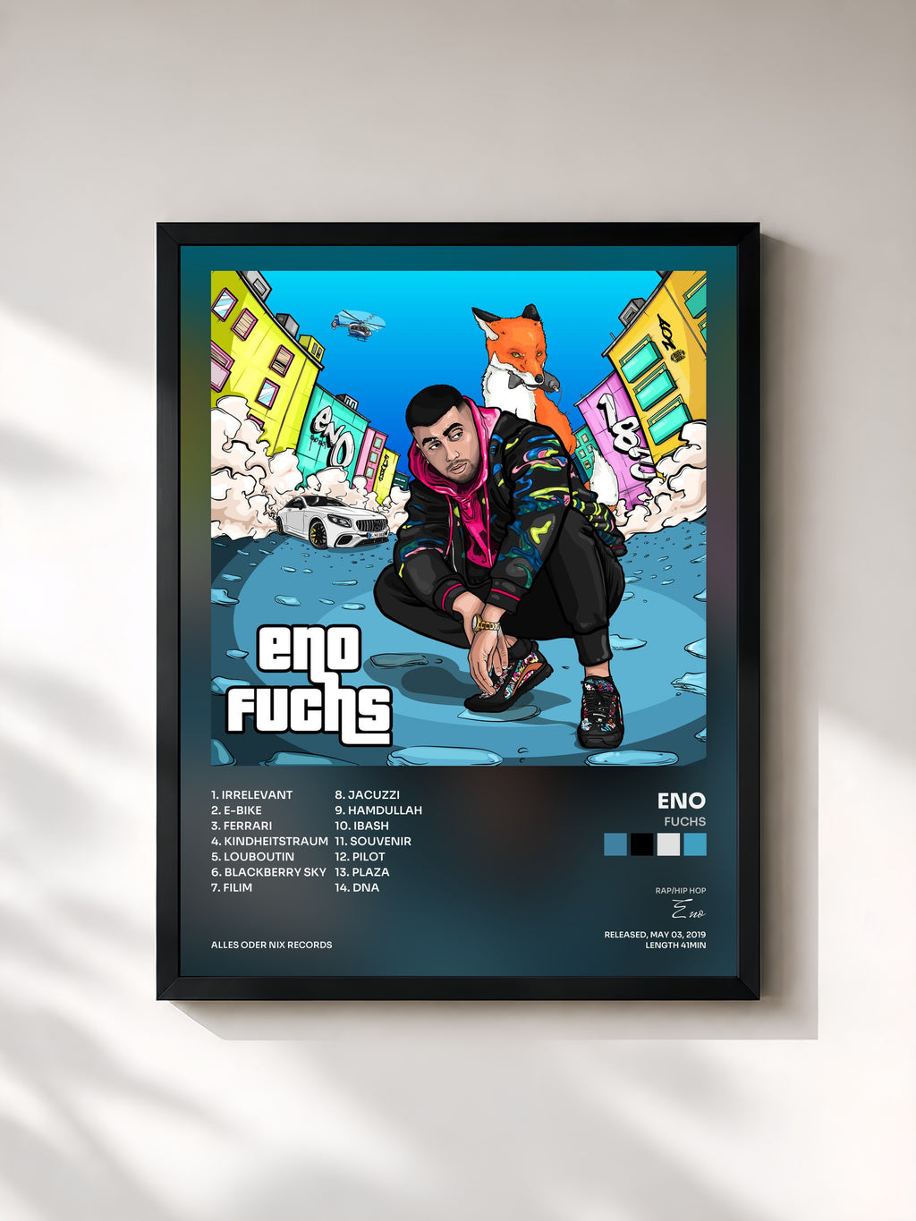 #noir Tableau de l'album FUCHS de Eno, cadre noir, imprimé et encadré en France