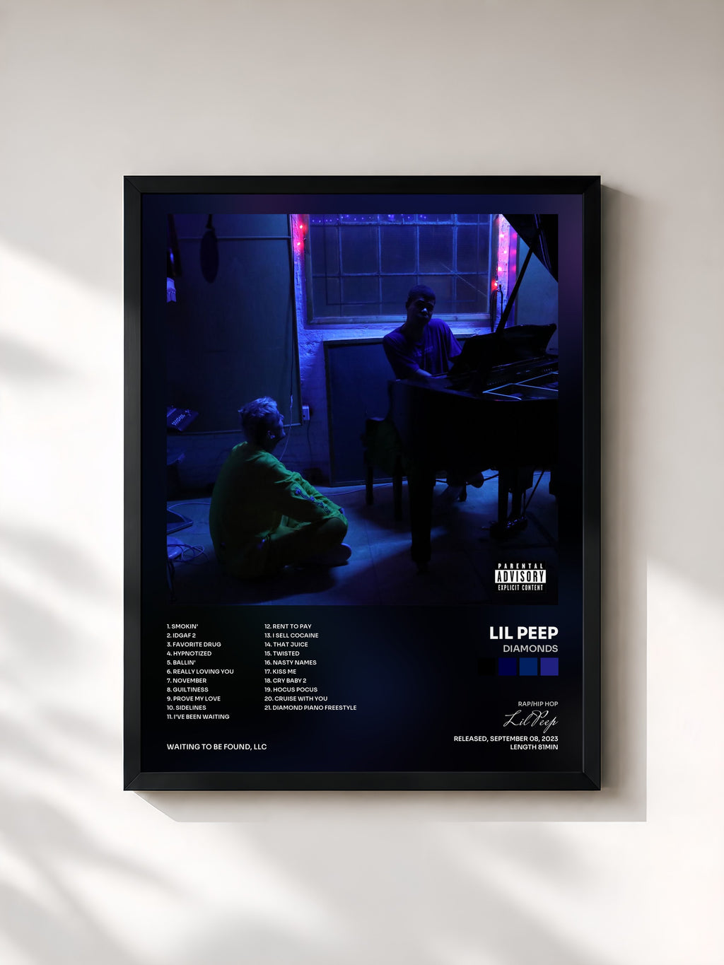 #noir Tableau de l'album DIAMONDS de Lil Peep, cadre noir, imprimé et encadré en France