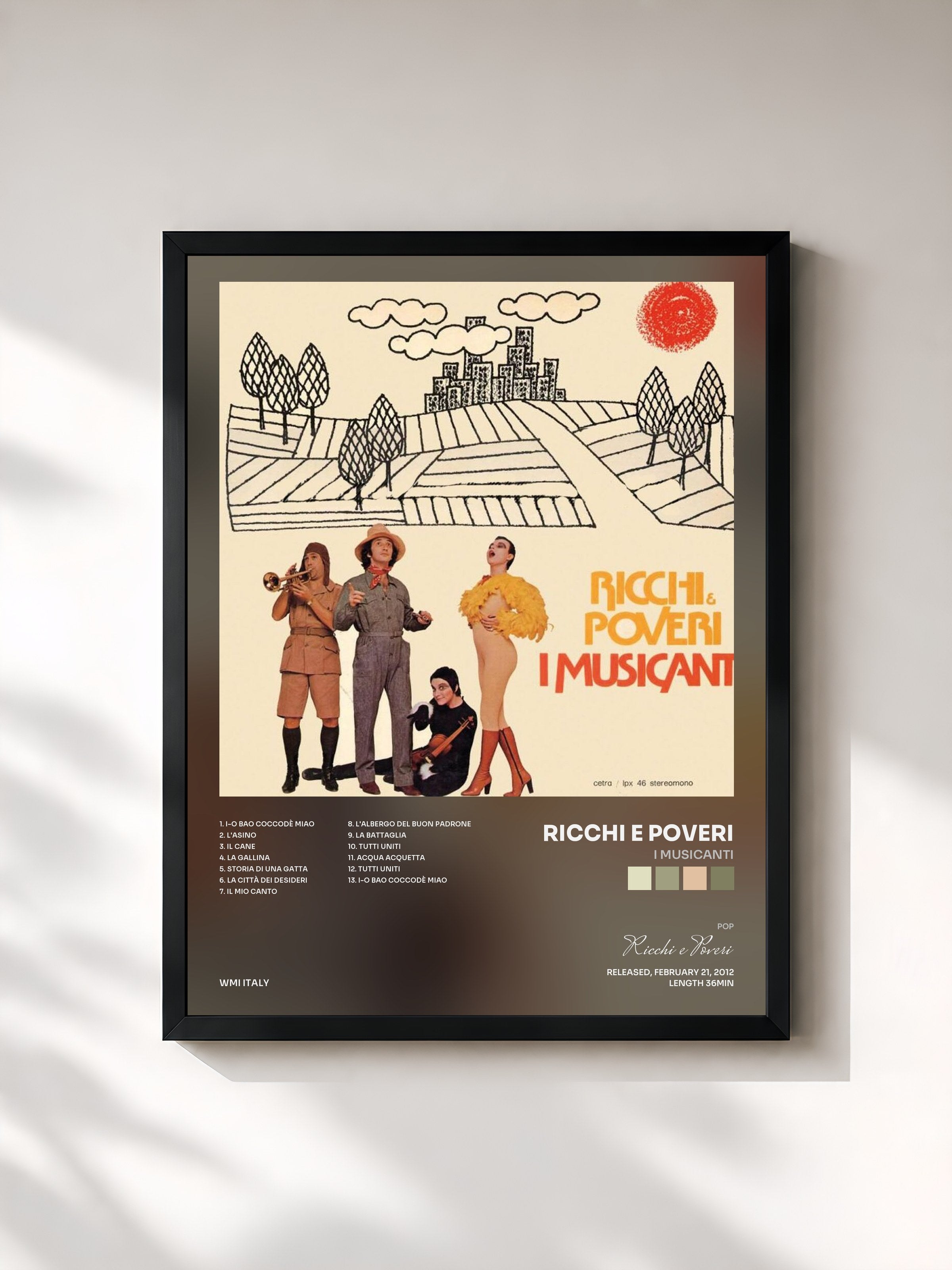 #noir Tableau de l'album I Musicanti de Ricchi e Poveri, cadre noir, imprimé et encadré en France