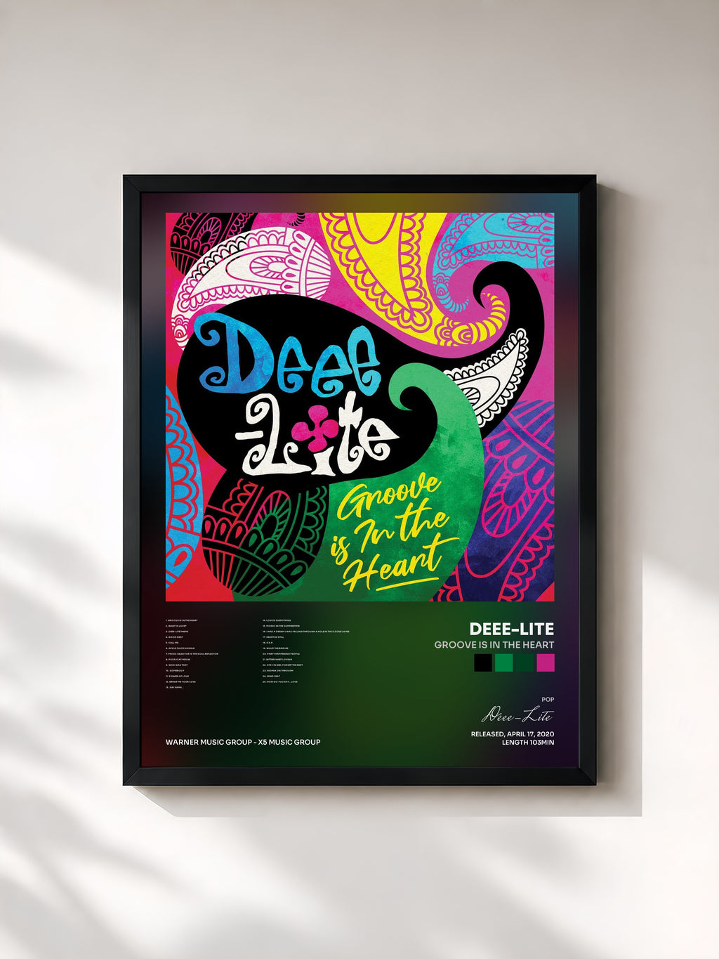 #noir Tableau de l'album Groove Is In the Heart de Deee-Lite, cadre noir, imprimé et encadré en France