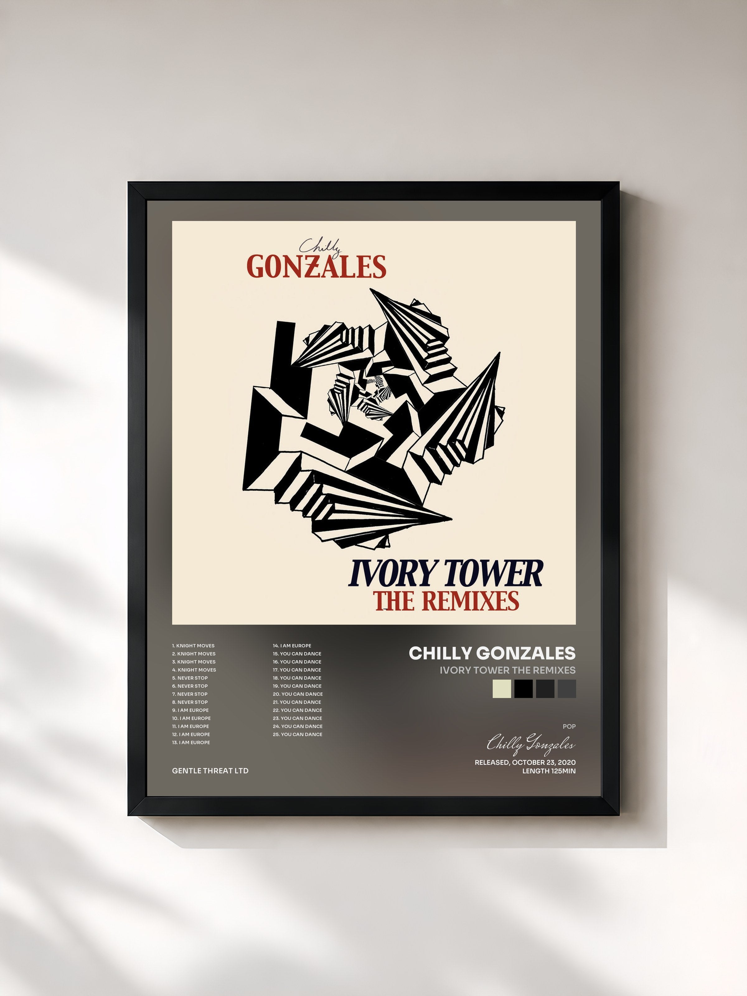 #noir Tableau de l'album Ivory Tower The Remixes de Chilly Gonzales, cadre noir, imprimé et encadré en France