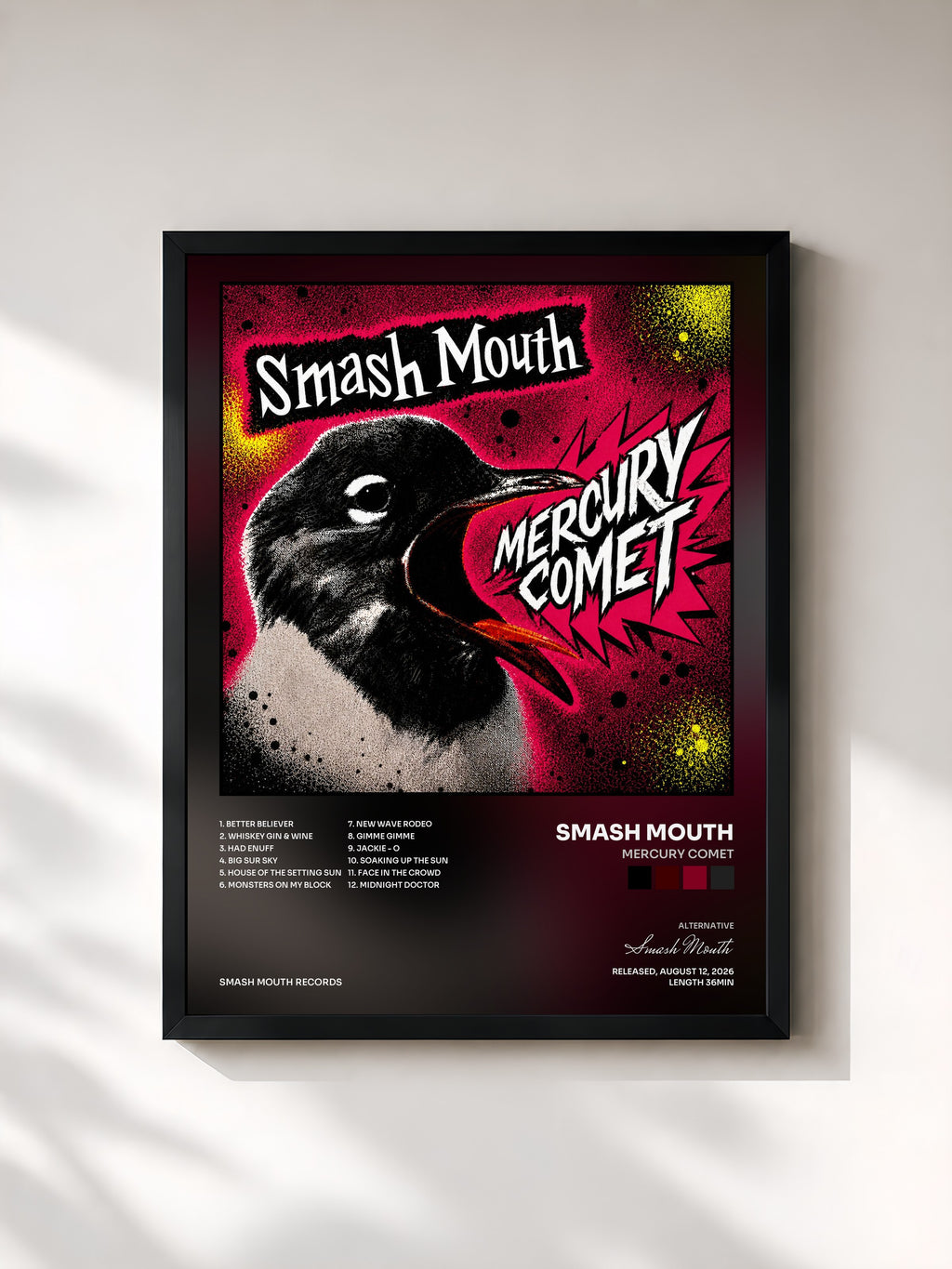 #noir Tableau de l'album Mercury Comet de Smash Mouth, cadre noir, imprimé et encadré en France