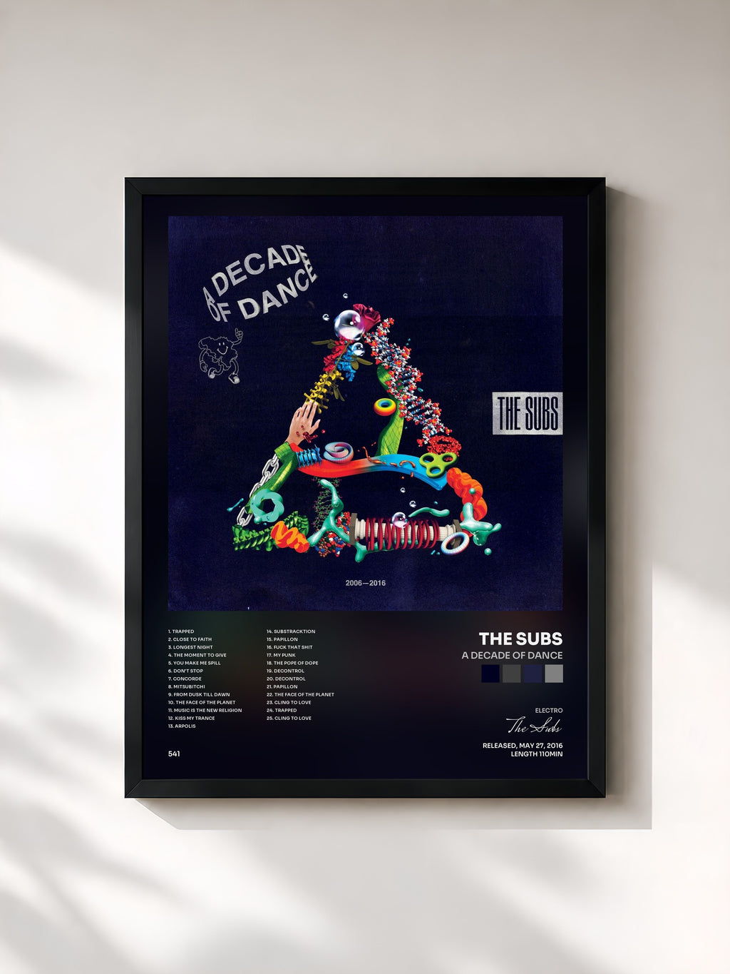 #noir Tableau de l'album A Decade Of Dance de The Subs, cadre noir, imprimé et encadré en France