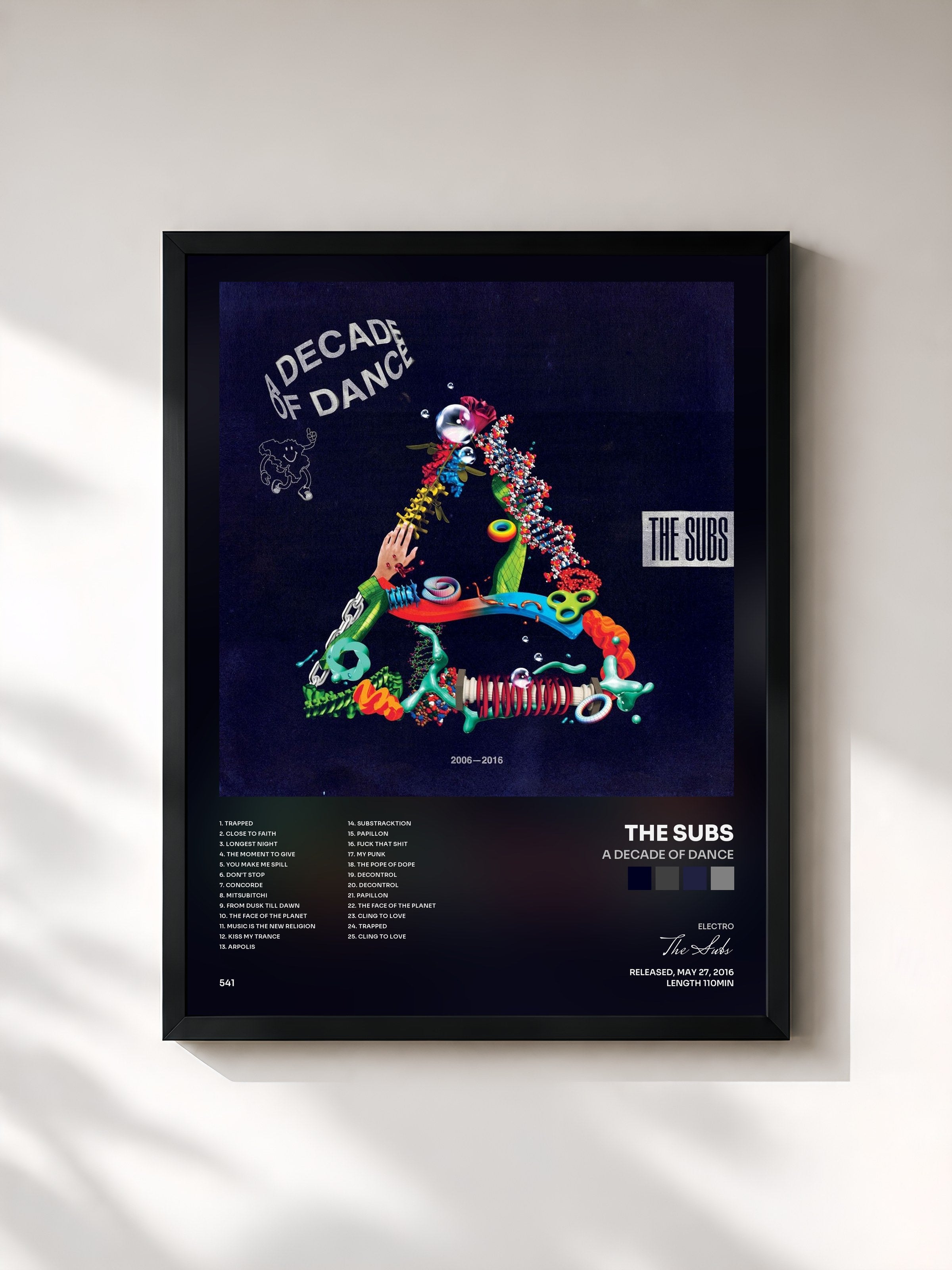 #noir Tableau de l'album A Decade Of Dance de The Subs, cadre noir, imprimé et encadré en France
