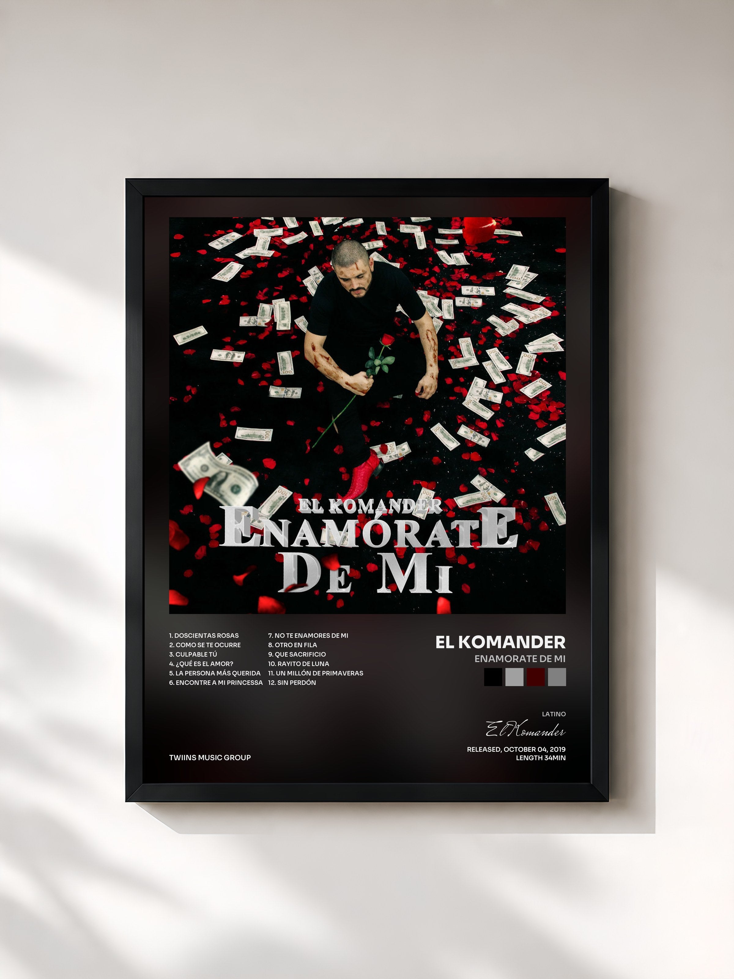 #noir Tableau de l'album Enamorate De Mi de El Komander, cadre noir, imprimé et encadré en France