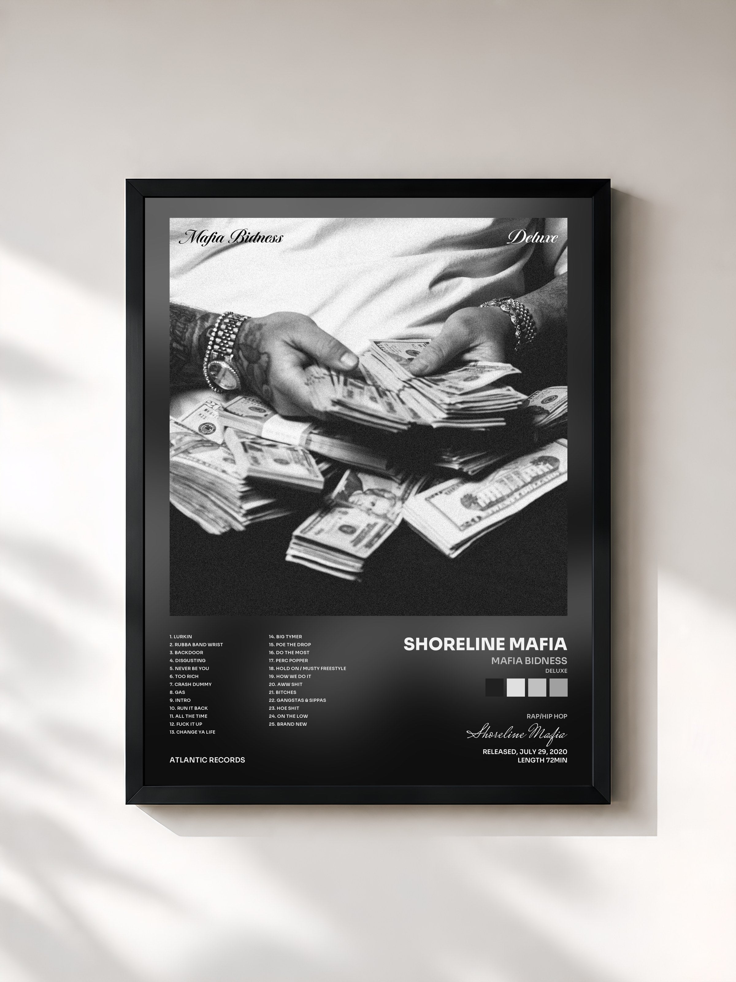 #noir Tableau de l'album Mafia Bidness (Deluxe) de Shoreline Mafia, cadre noir, imprimé et encadré en France