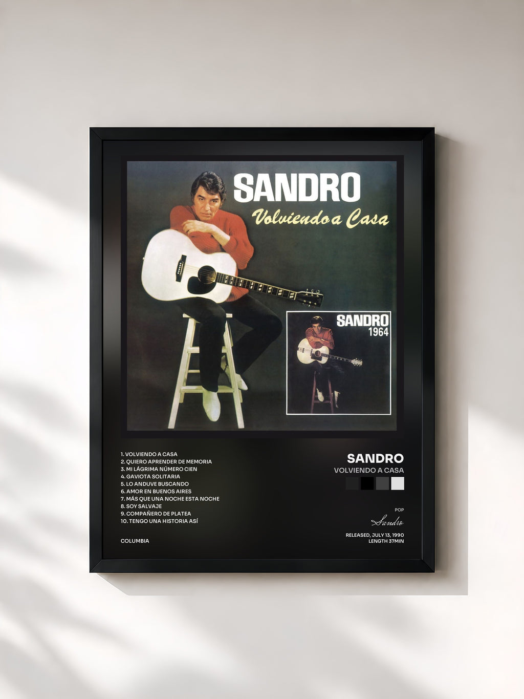 #noir Tableau de l'album Volviendo a Casa de Sandro, cadre noir, imprimé et encadré en France