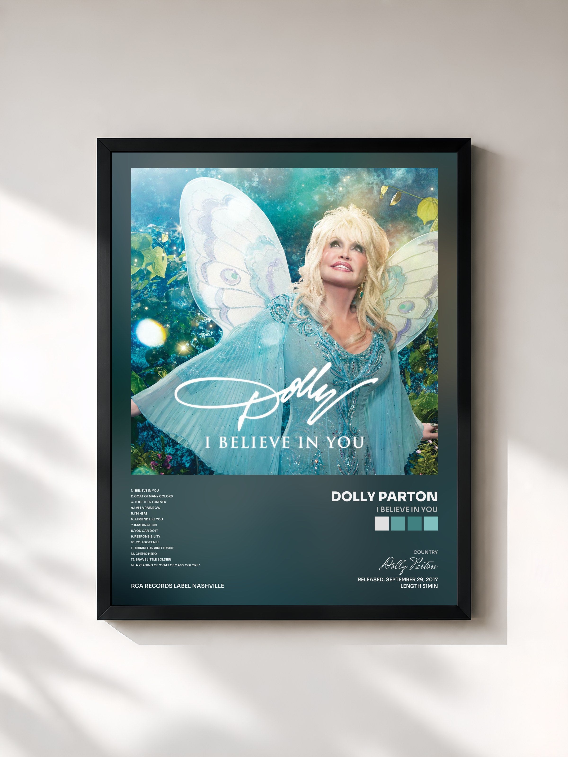 #noir Tableau de l'album I Believe in You de Dolly Parton, cadre noir, imprimé et encadré en France