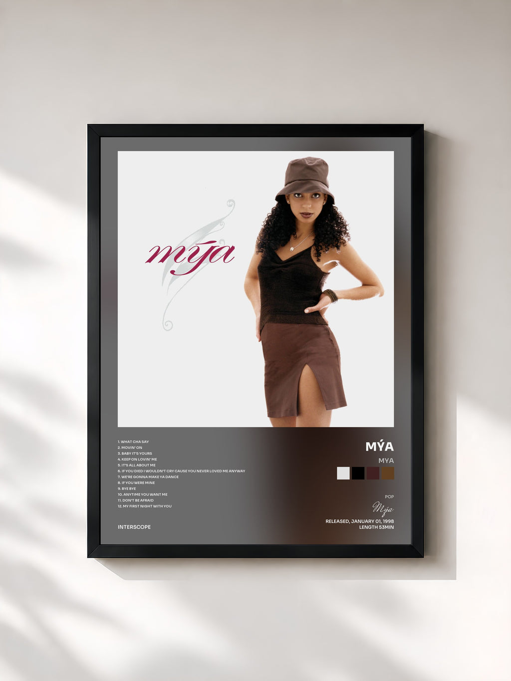 #noir Tableau de l'album Mya de Mýa, cadre noir, imprimé et encadré en France