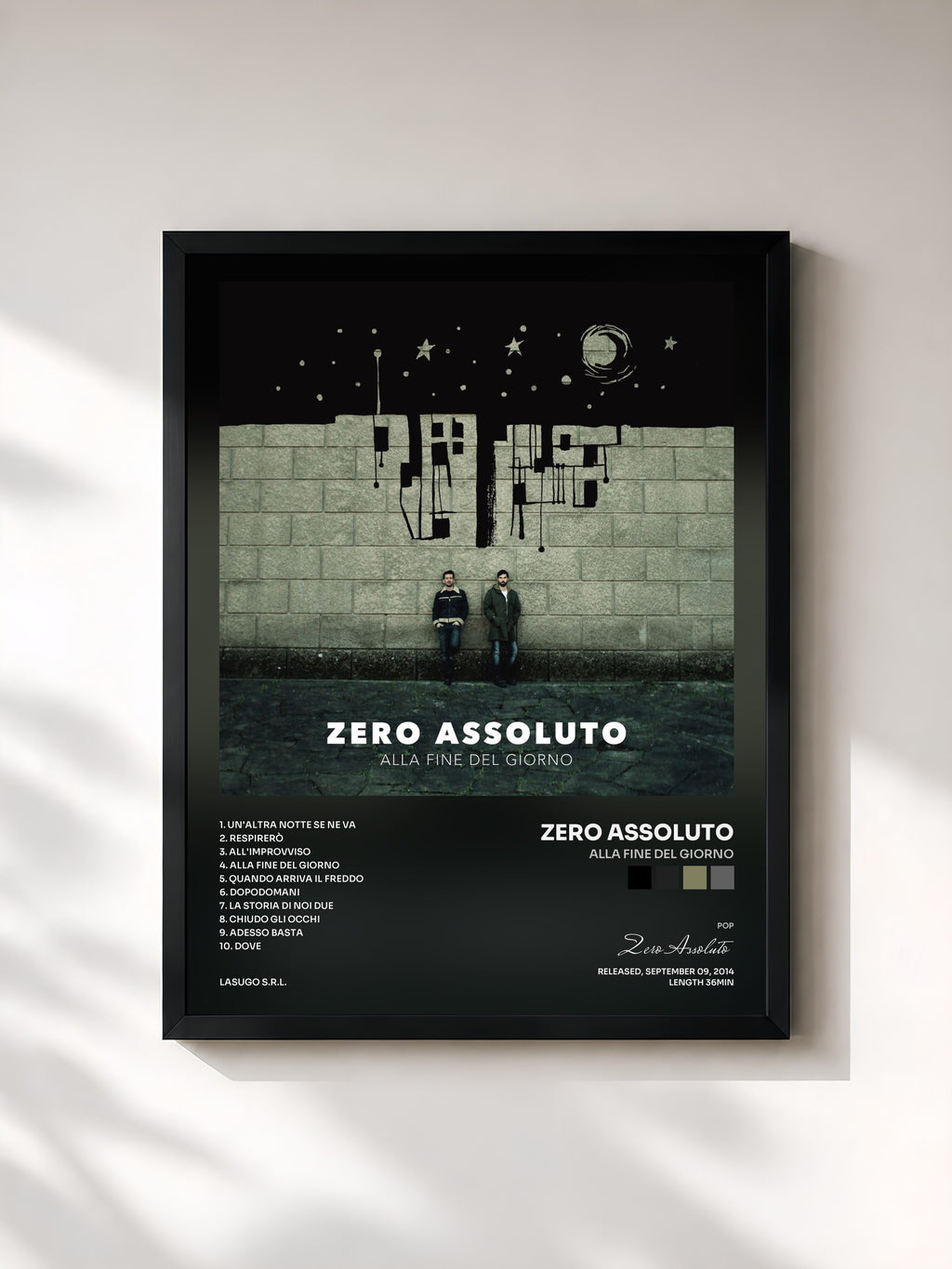 #noir Tableau de l'album Alla Fine Del Giorno de Zero Assoluto, cadre noir, imprimé et encadré en France