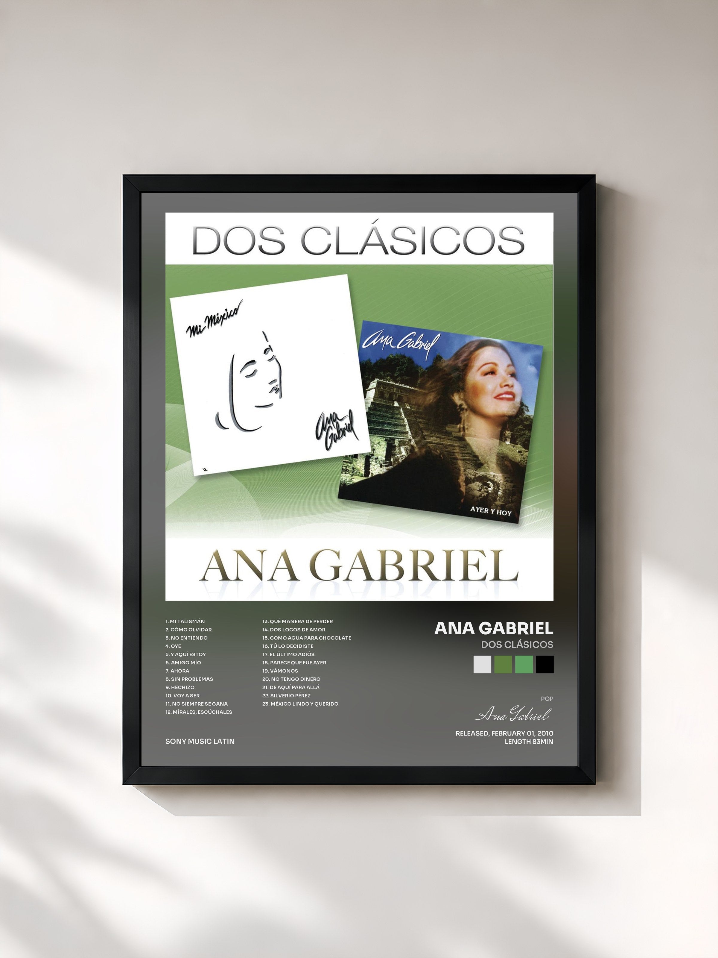 #noir Tableau de l'album Dos Clásicos de Ana Gabriel, cadre noir, imprimé et encadré en France