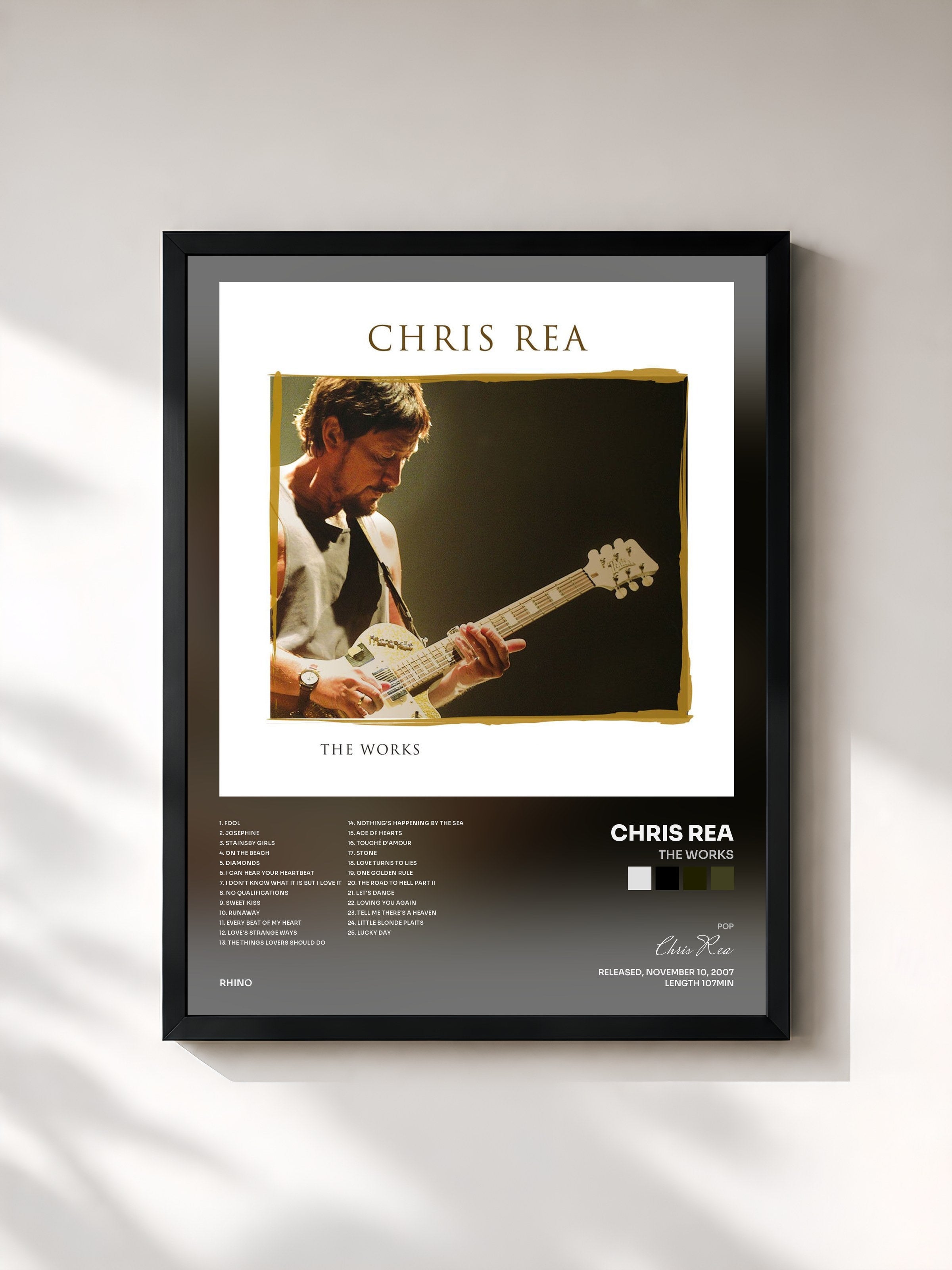 #noir Tableau de l'album The Works de Chris Rea, cadre noir, imprimé et encadré en France