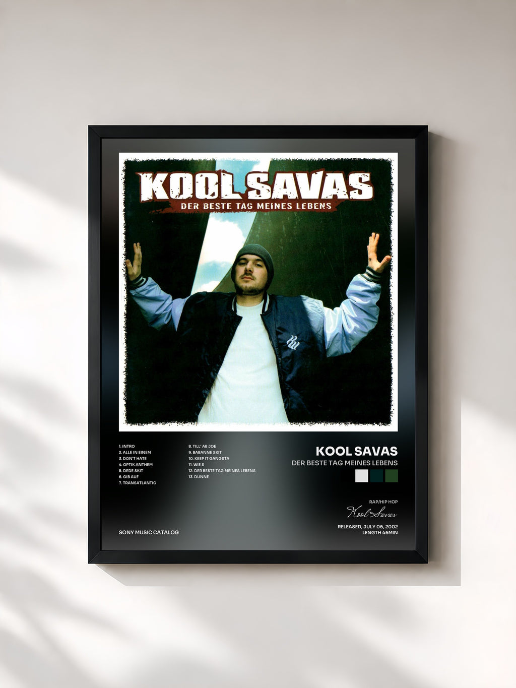 #noir Tableau de l'album Der beste Tag meines Lebens de Kool Savas, cadre noir, imprimé et encadré en France