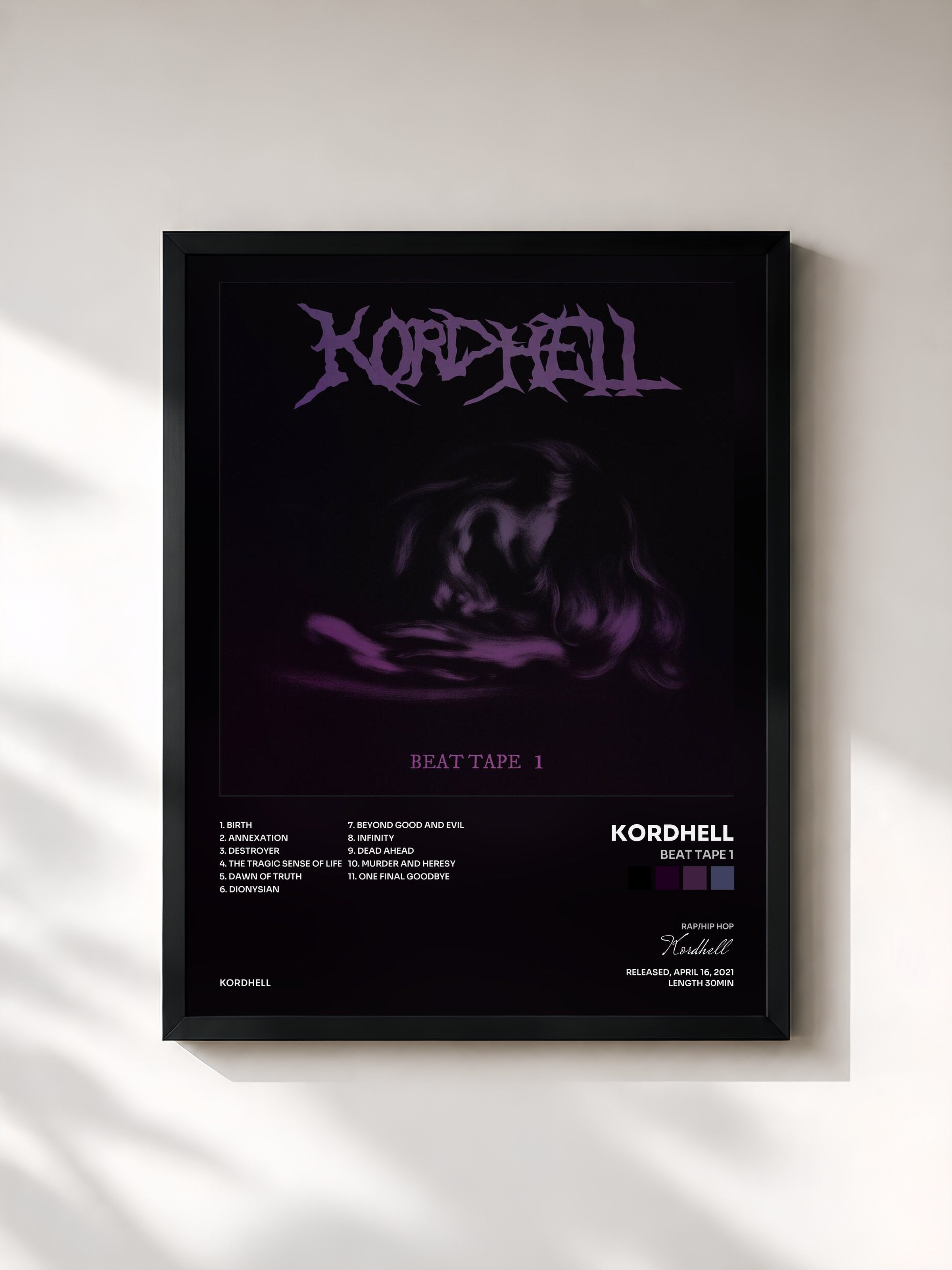 #noir Tableau de l'album Beat Tape 1 de Kordhell, cadre noir, imprimé et encadré en France
