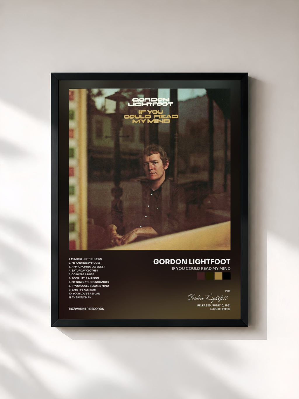 #noir Tableau de l'album If You Could Read My Mind de Gordon Lightfoot, cadre noir, imprimé et encadré en France