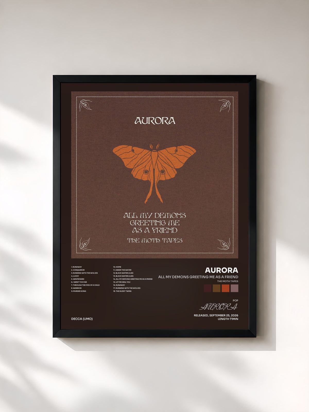 #noir Tableau de l'album All My Demons Greeting Me As A Friend (The Moth Tapes) de AURORA, cadre noir, imprimé et encadré en France