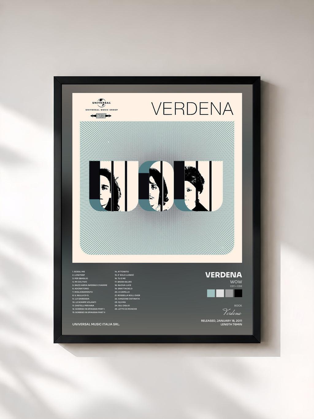 #noir Tableau de l'album Wow (CD1 + CD2) de Verdena, cadre noir, imprimé et encadré en France