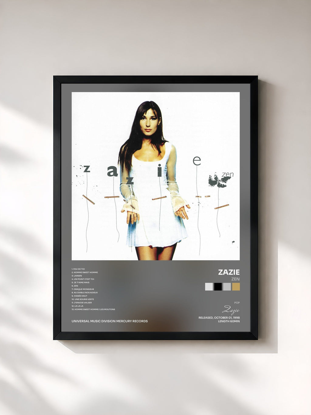 #noir Tableau de l'album Zen de Zazie, cadre noir, imprimé et encadré en France