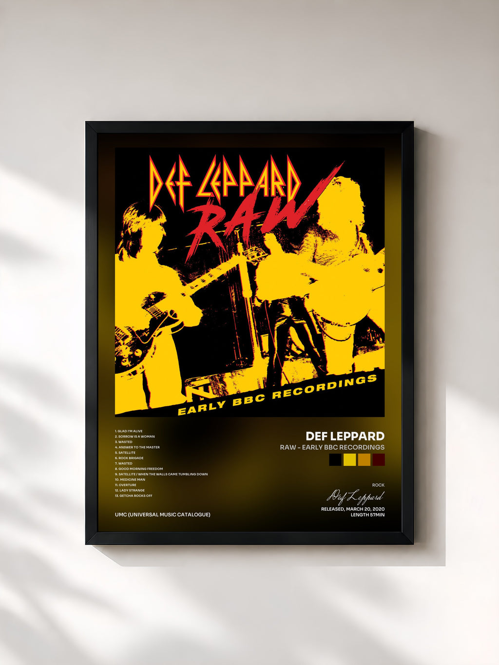 #noir Tableau de l'album Raw - Early BBC Recordings de Def Leppard, cadre noir, imprimé et encadré en France