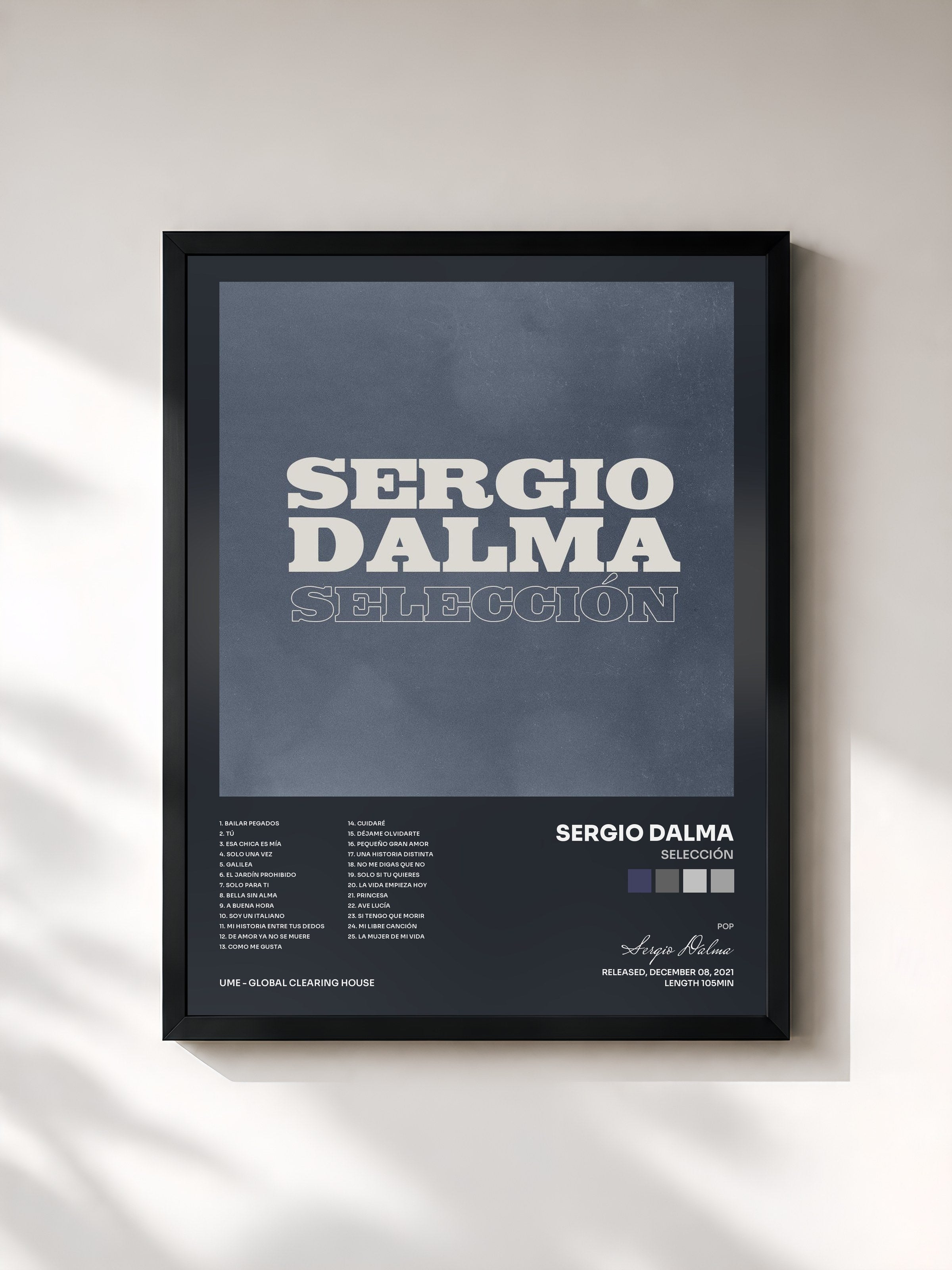 #noir Tableau de l'album Selección de Sergio Dalma, cadre noir, imprimé et encadré en France