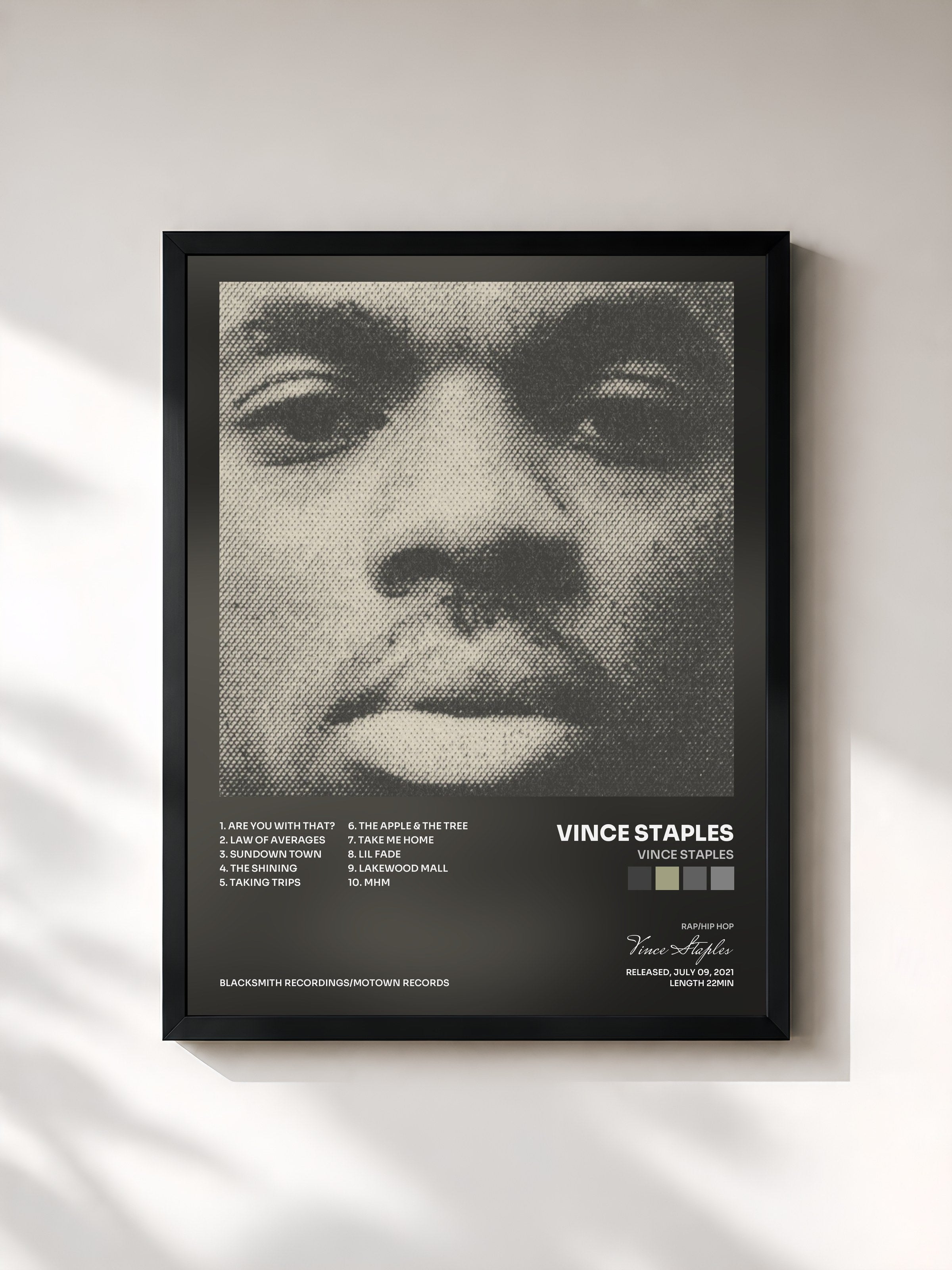 #noir Tableau de l'album Vince Staples de Vince Staples, cadre noir, imprimé et encadré en France