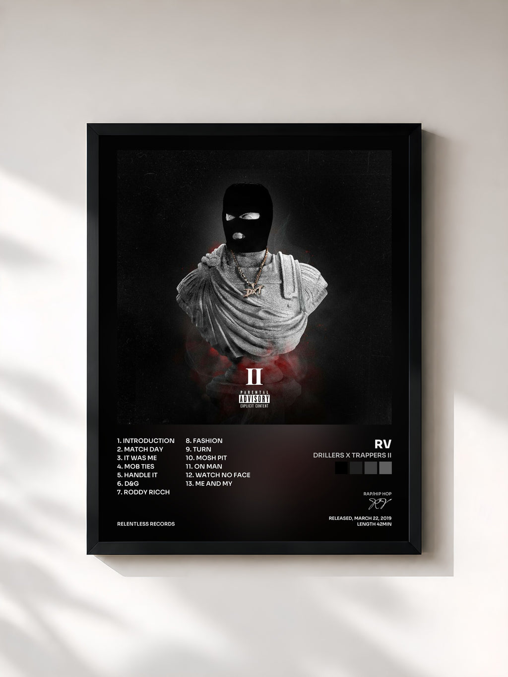 #noir Tableau de l'album Drillers x Trappers II de RV, cadre noir, imprimé et encadré en France