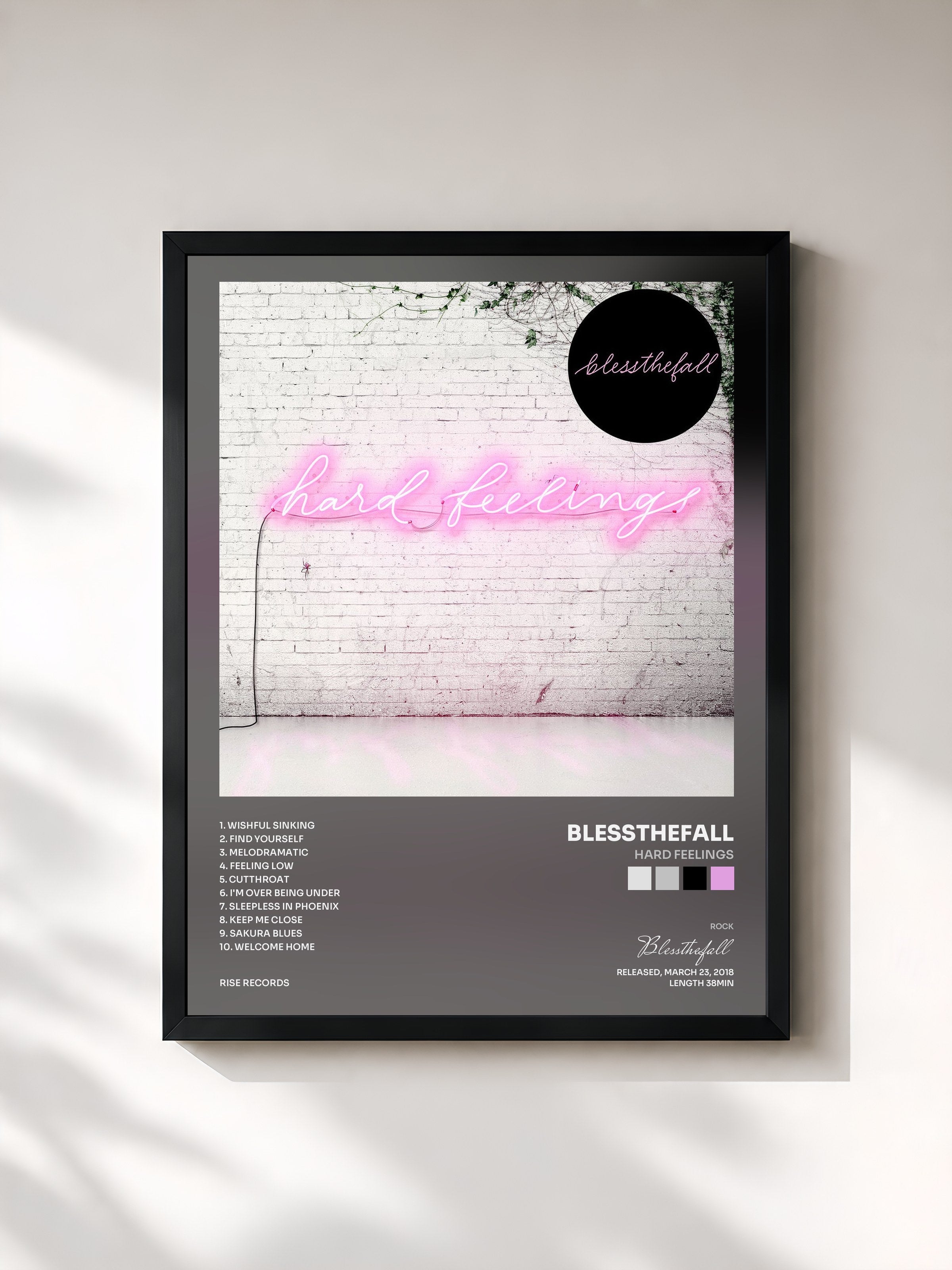 #noir Tableau de l'album Hard Feelings de Blessthefall, cadre noir, imprimé et encadré en France