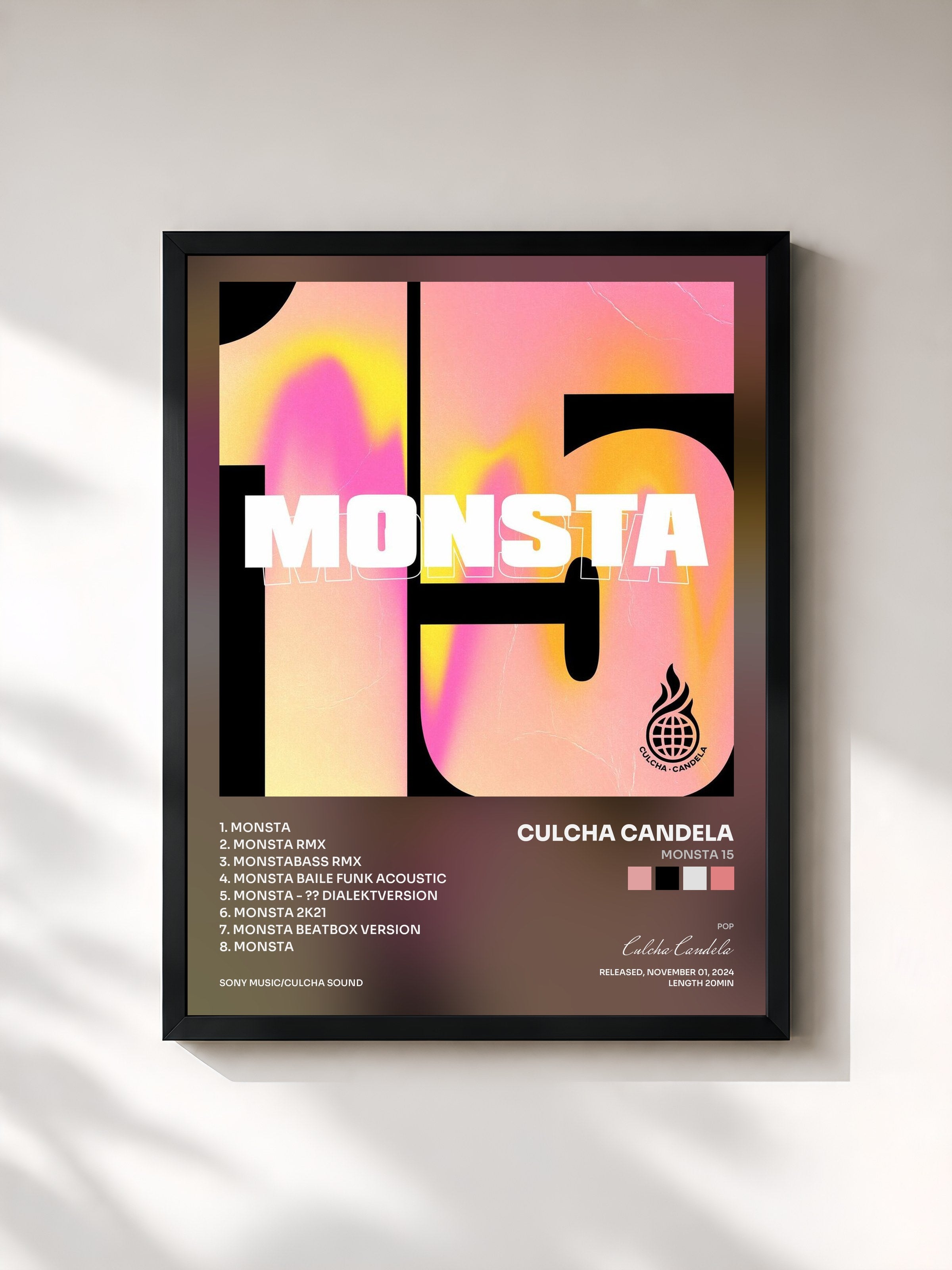 #noir Tableau de l'album Monsta 15 de Culcha Candela, cadre noir, imprimé et encadré en France