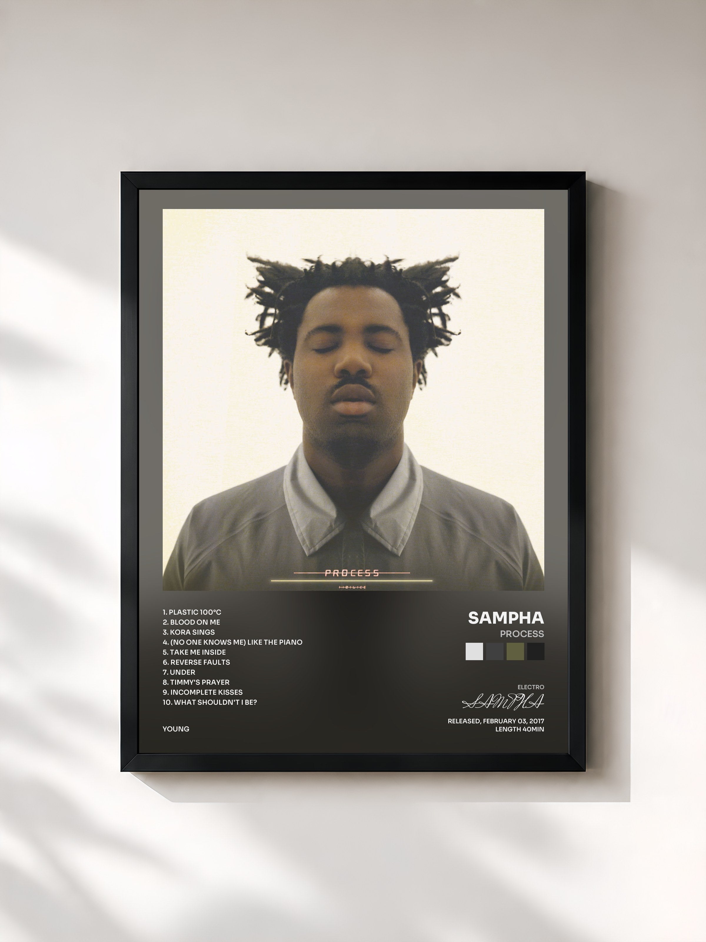 #noir Tableau de l'album Process de SAMPHA, cadre noir, imprimé et encadré en France