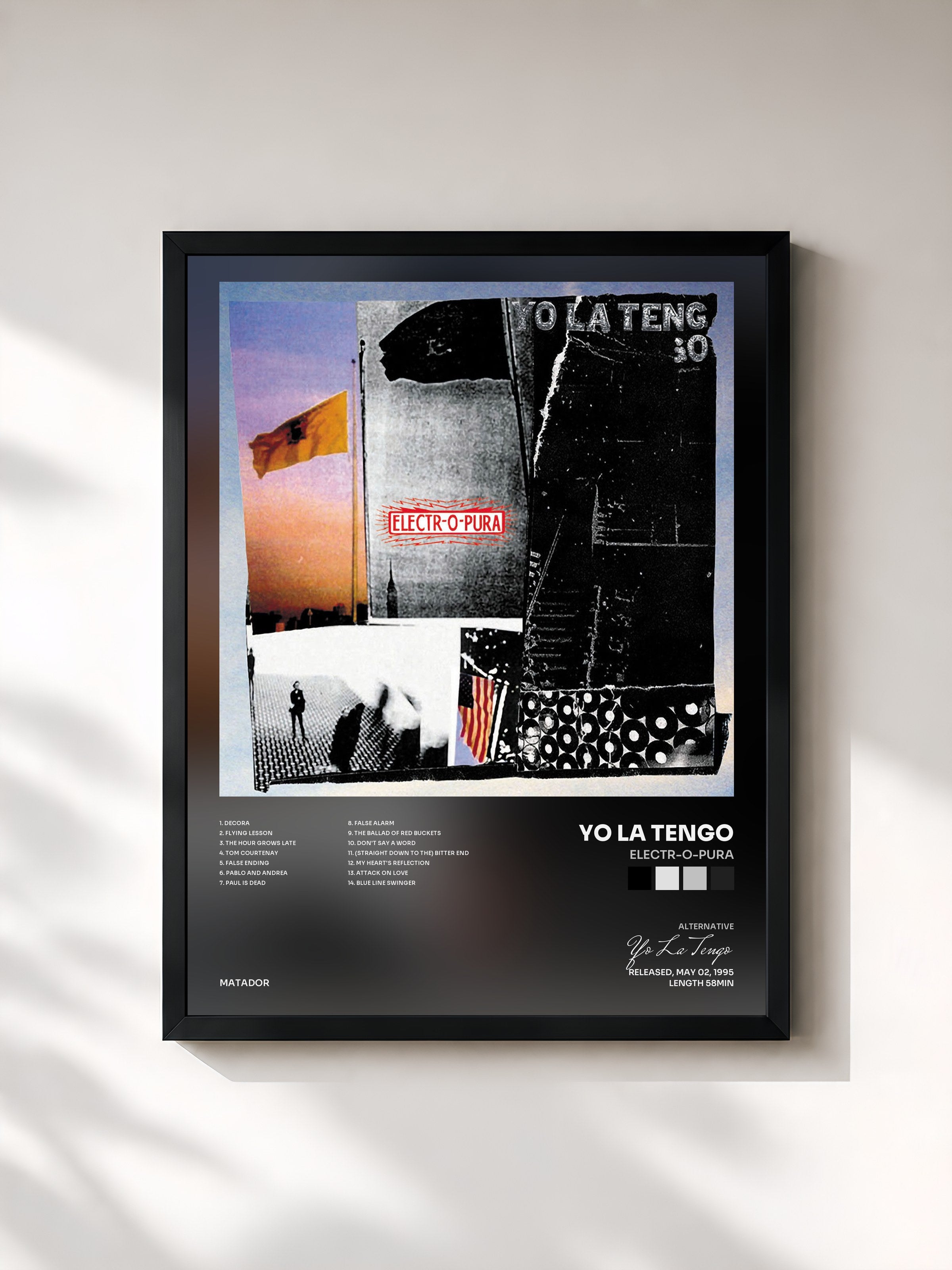 #noir Tableau de l'album Electr-o-pura de Yo La Tengo, cadre noir, imprimé et encadré en France