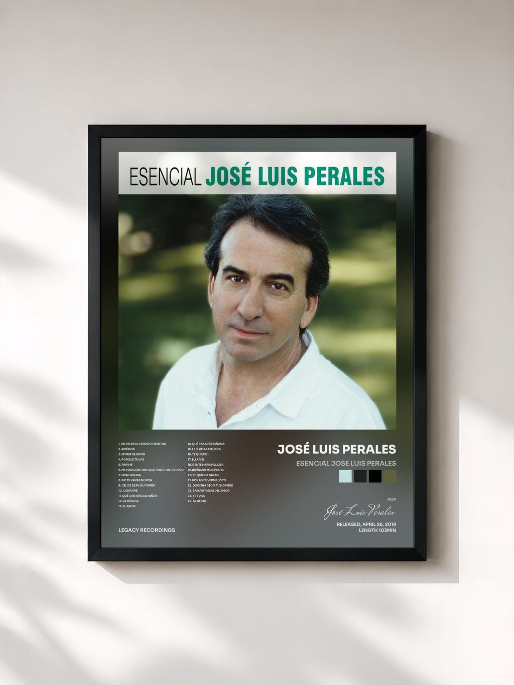 #noir Tableau de l'album Esencial Jose Luis Perales de José Luis Perales, cadre noir, imprimé et encadré en France