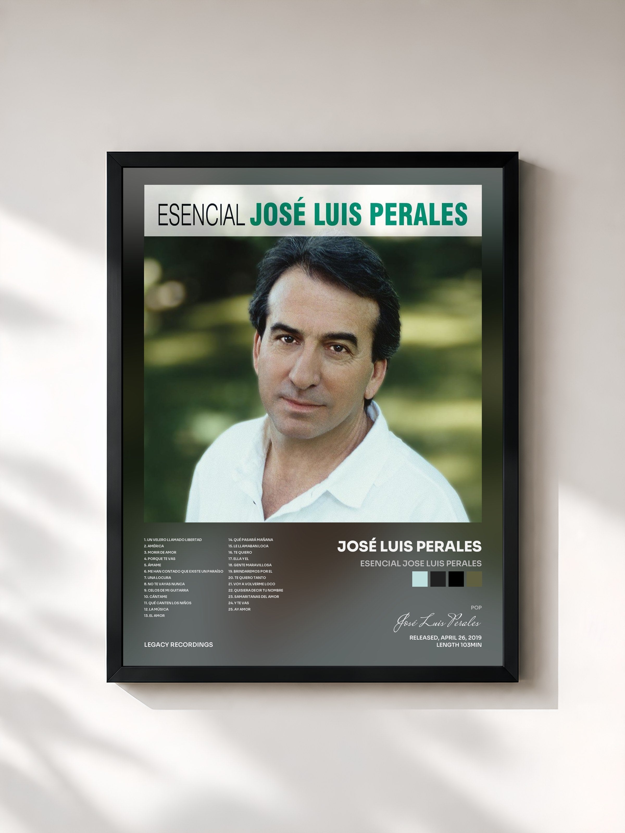 #noir Tableau de l'album Esencial Jose Luis Perales de José Luis Perales, cadre noir, imprimé et encadré en France