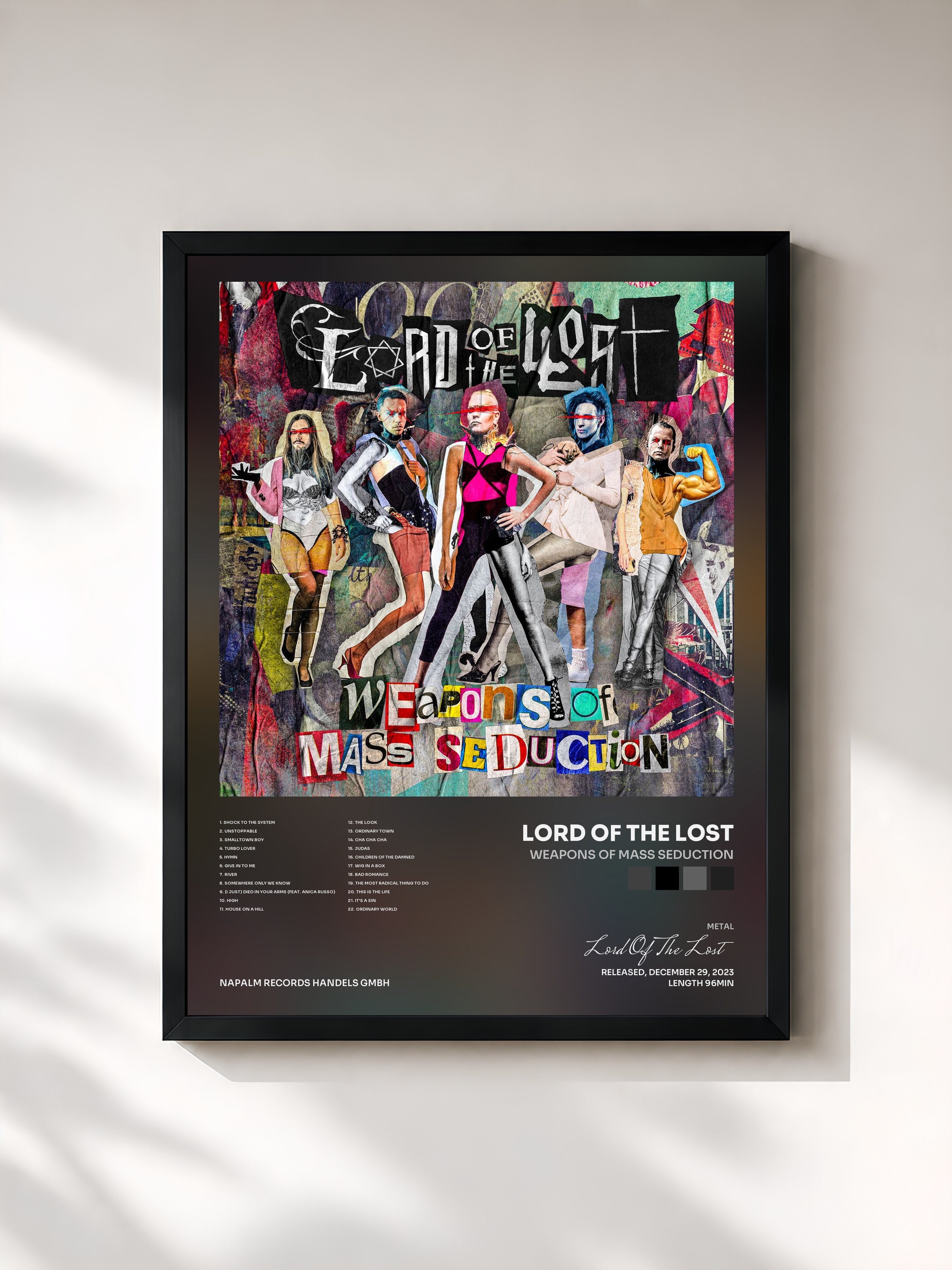 #noir Tableau de l'album Weapons Of Mass Seduction de Lord Of The Lost, cadre noir, imprimé et encadré en France