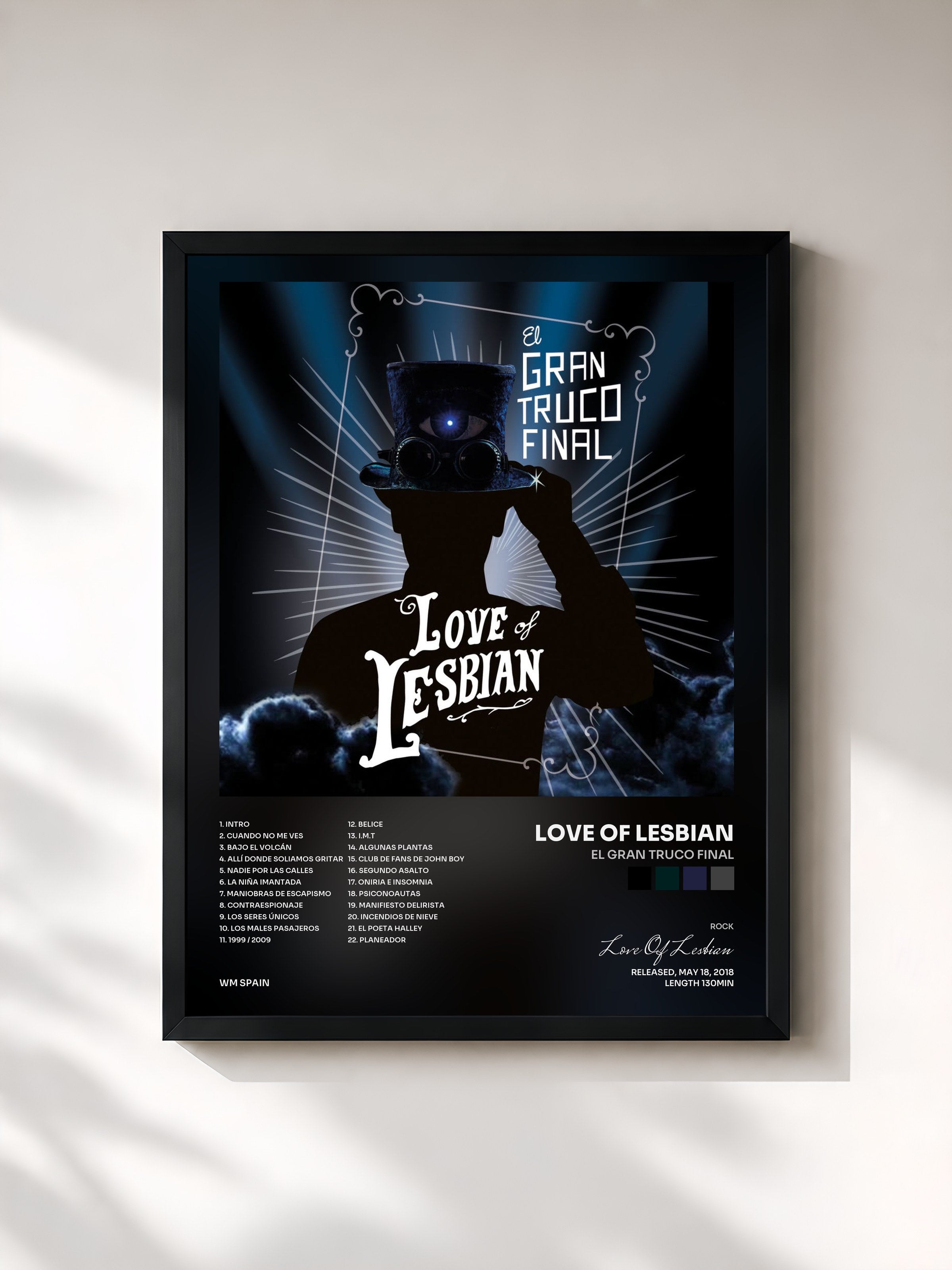 #noir Tableau de l'album El gran truco final de Love Of Lesbian, cadre noir, imprimé et encadré en France