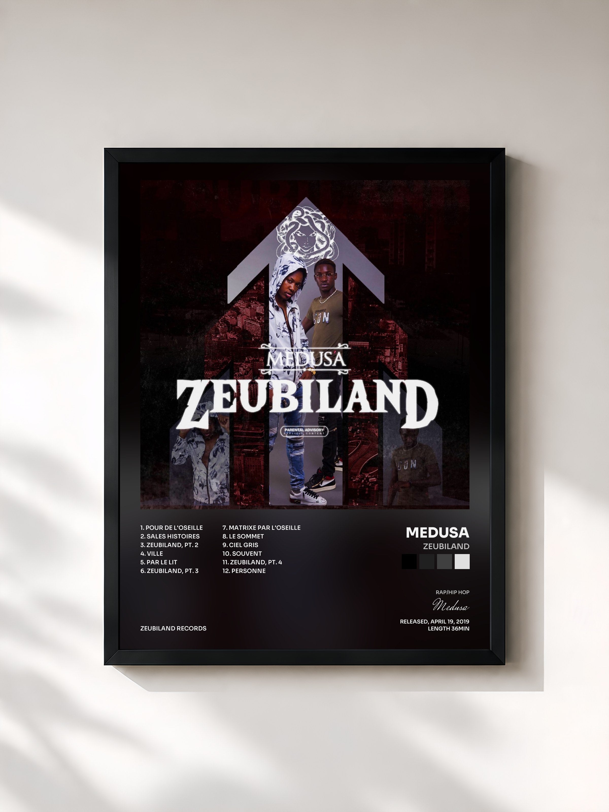 #noir Tableau de l'album Zeubiland de Medusa, cadre noir, imprimé et encadré en France