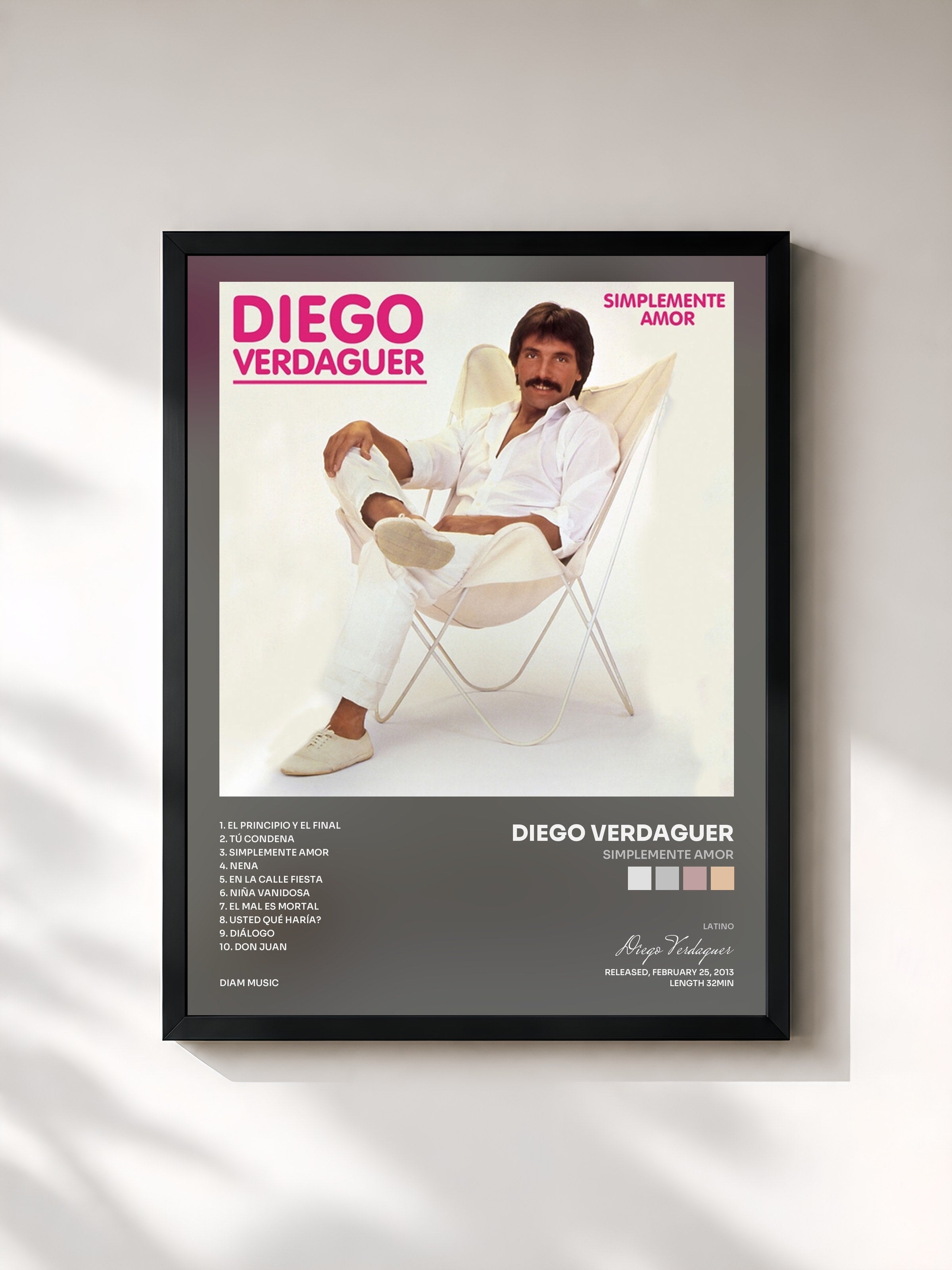 #noir Tableau de l'album Simplemente Amor de Diego Verdaguer, cadre noir, imprimé et encadré en France