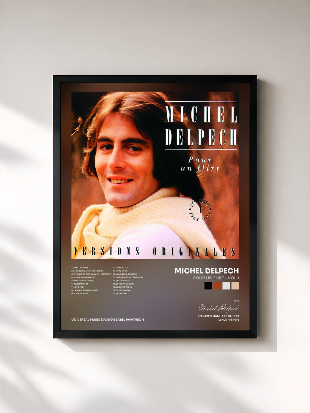 #noir Tableau de l'album Pour Un Flirt - Vol.1 de Michel Delpech, cadre noir, imprimé et encadré en France
