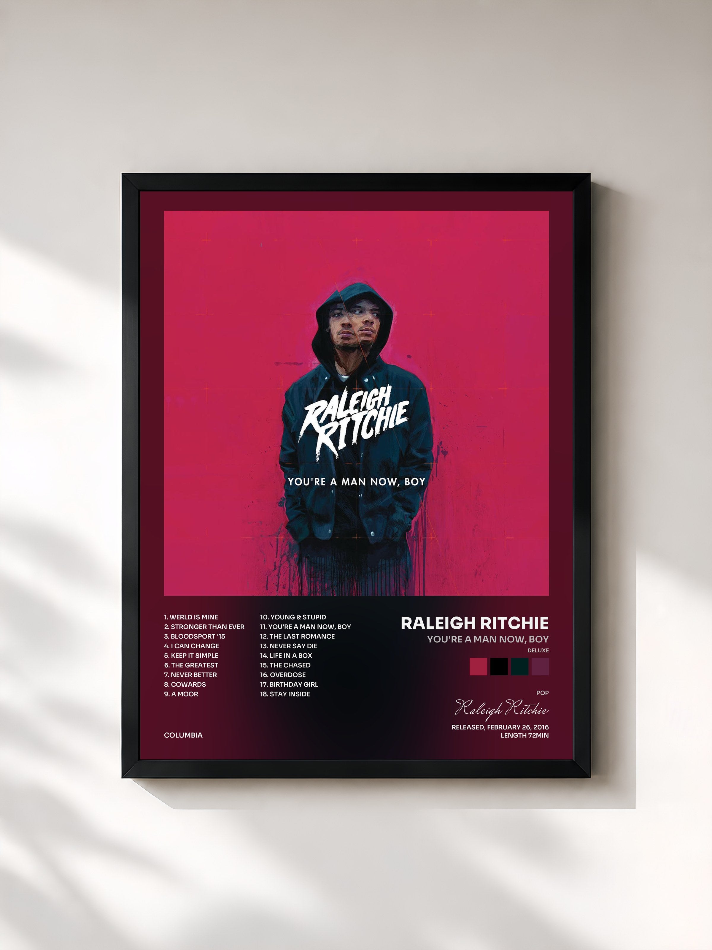 #noir Tableau de l'album You're a Man Now, Boy (Deluxe) de Raleigh Ritchie, cadre noir, imprimé et encadré en France