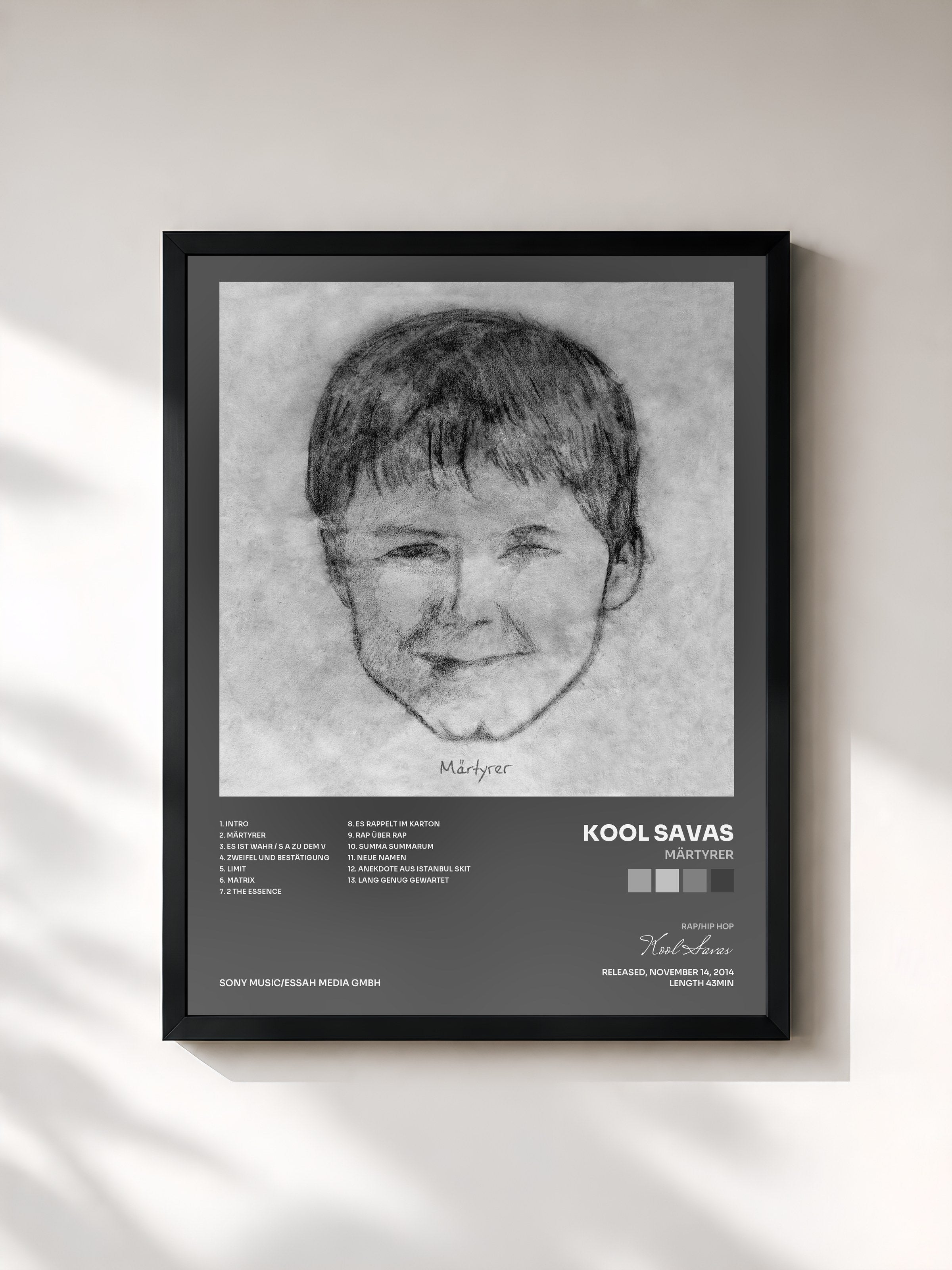#noir Tableau de l'album Märtyrer de Kool Savas, cadre noir, imprimé et encadré en France