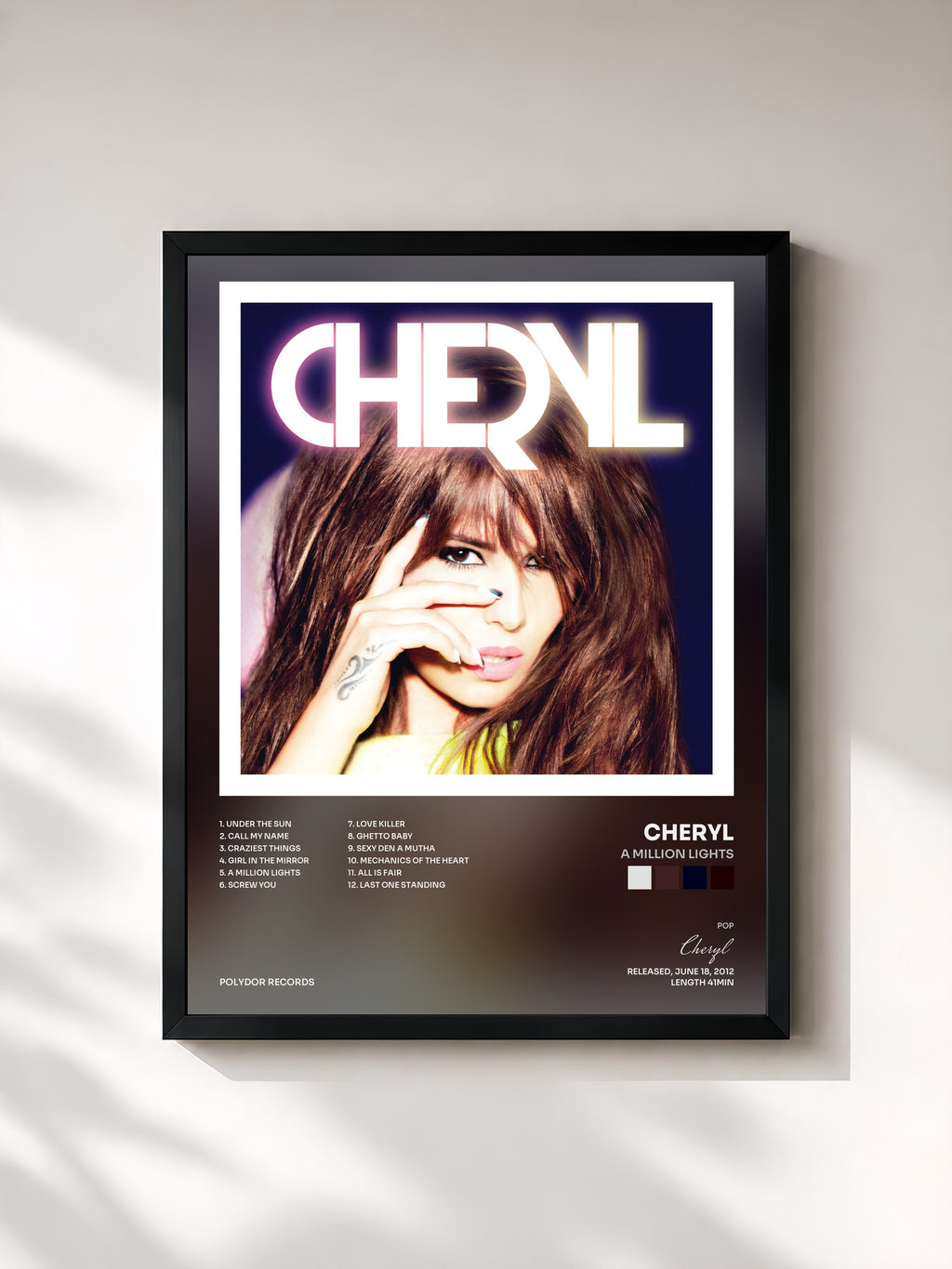 #noir Tableau de l'album A Million Lights de Cheryl, cadre noir, imprimé et encadré en France